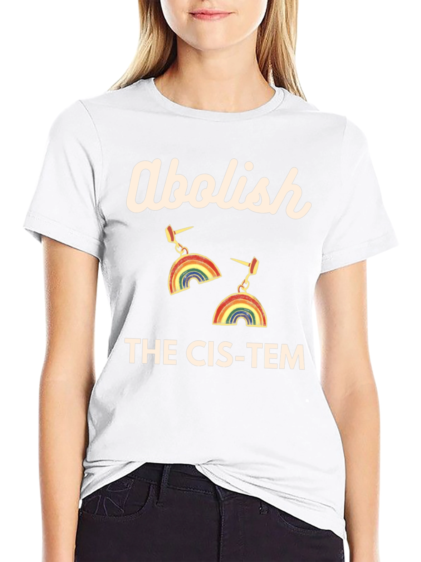 Abolish The Cis-Tem Rainbow Earrings Graphic Tee