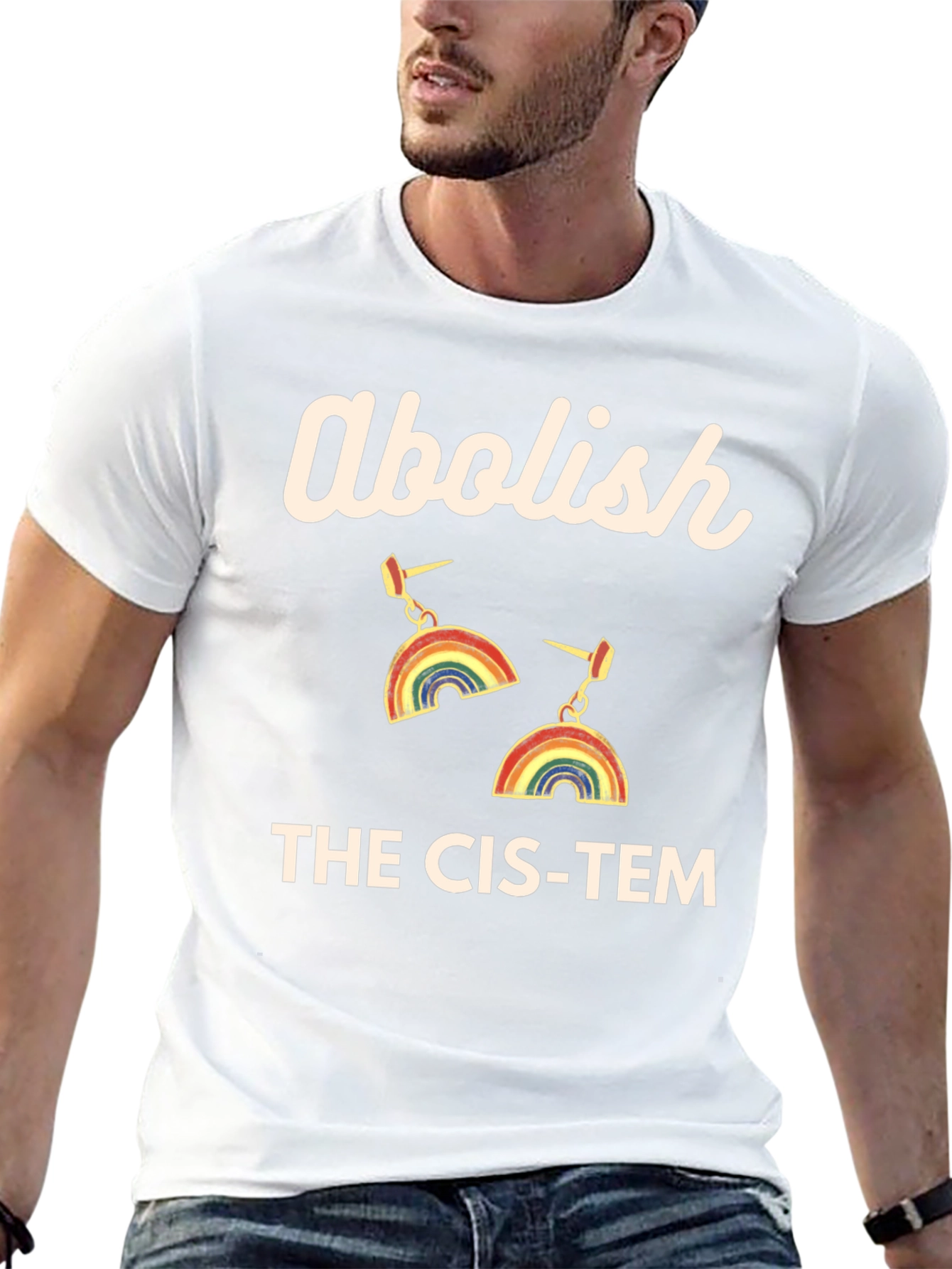 Abolish The Cis-Tem Rainbow Earrings Graphic Tee