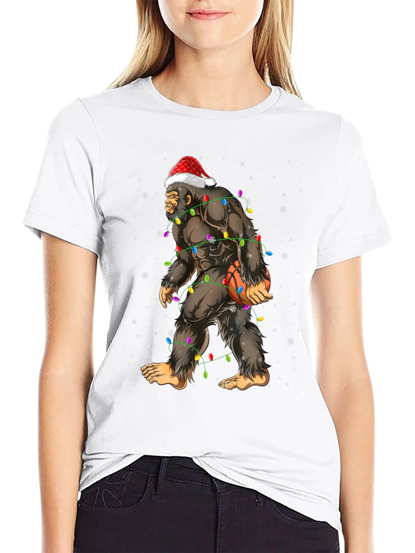 Festive Bigfoot Basketball Christmas T-Shirt