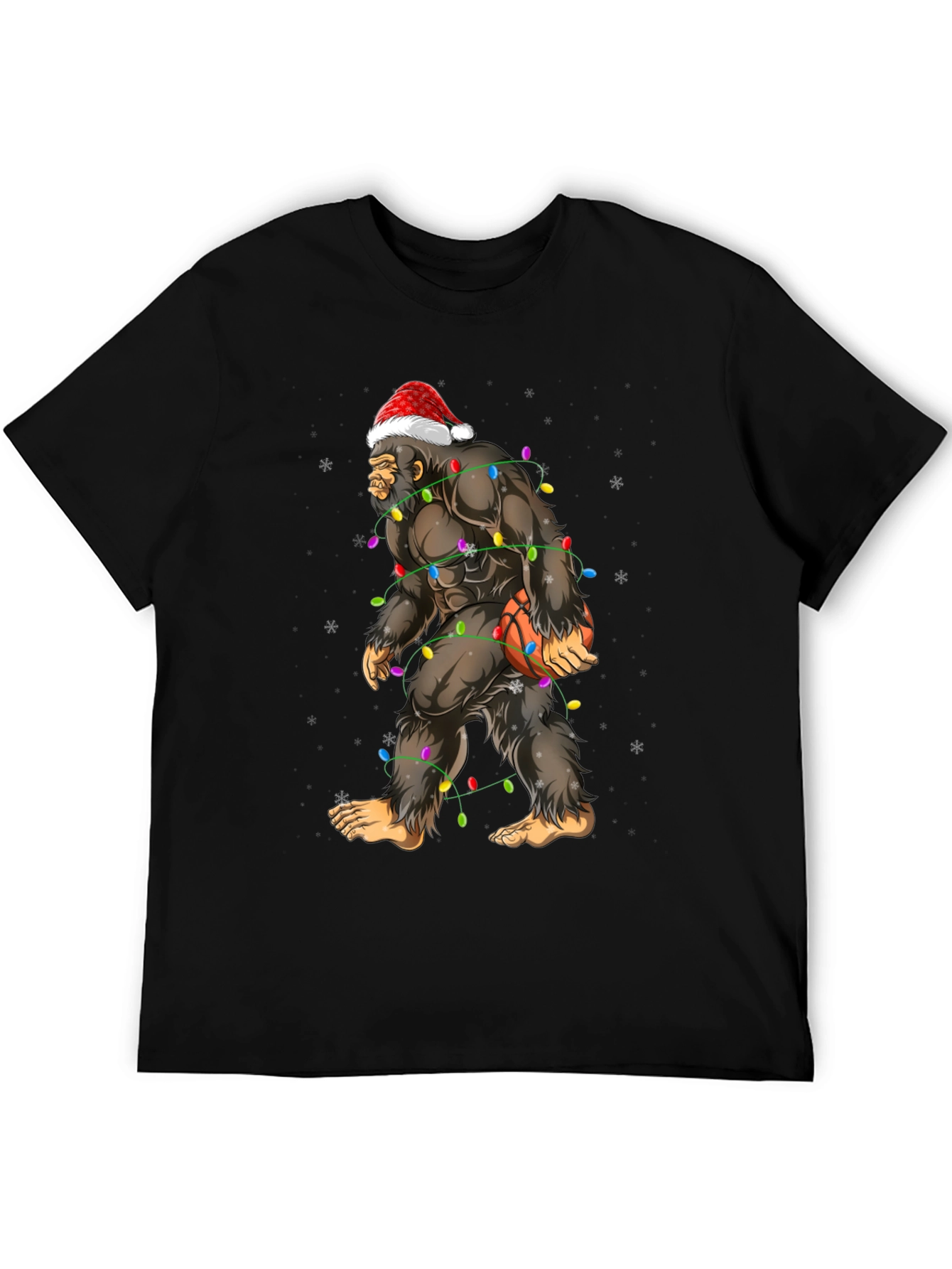 Festive Bigfoot Basketball Christmas T-Shirt