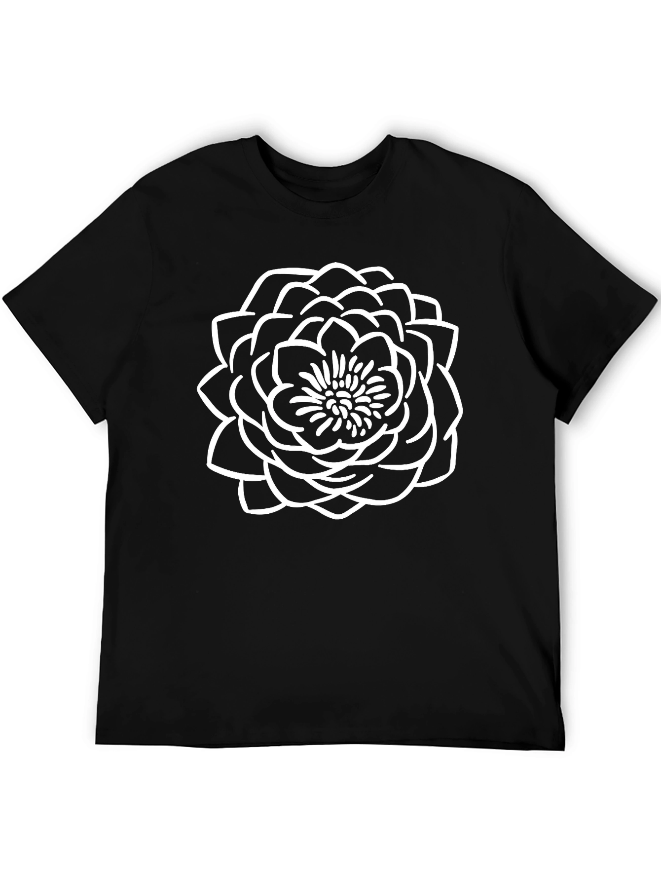 Black T-Shirt with White Floral Design