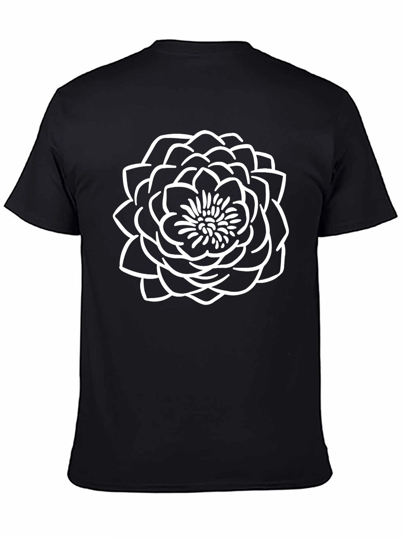 Black T-Shirt with White Floral Design