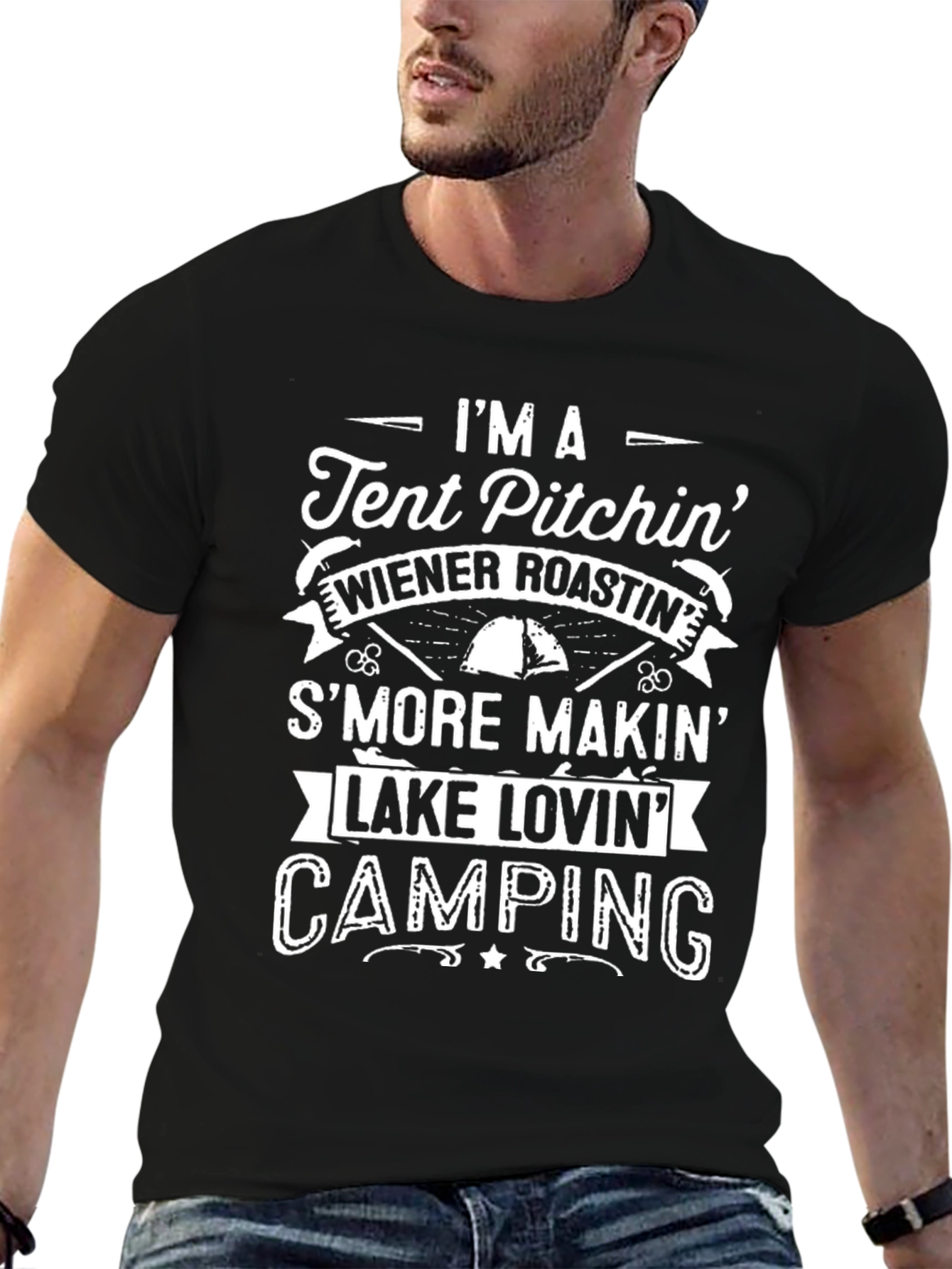Camping Lover T-Shirt - Tent Pitching Wiener Roasting Design