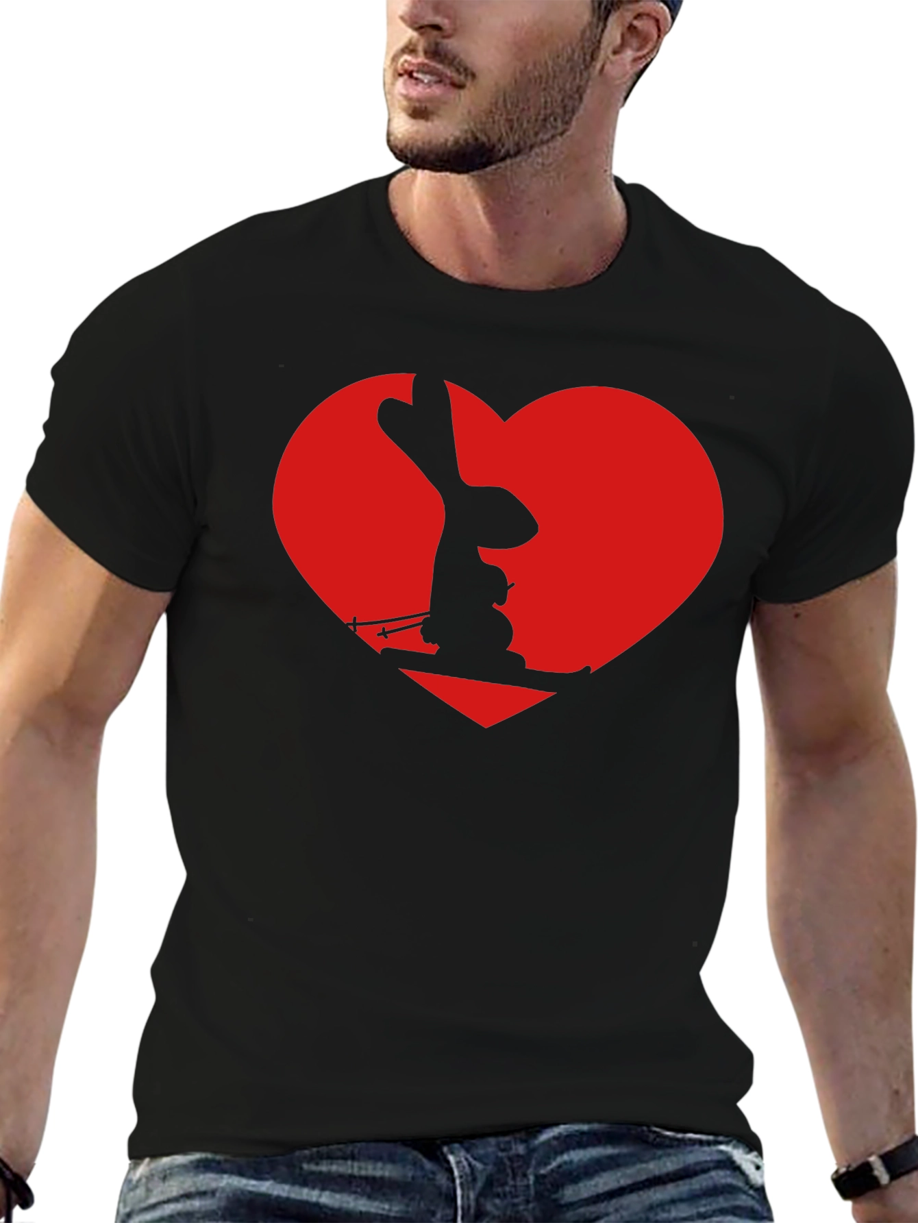 Skiing Rabbit Heart Graphic Tee