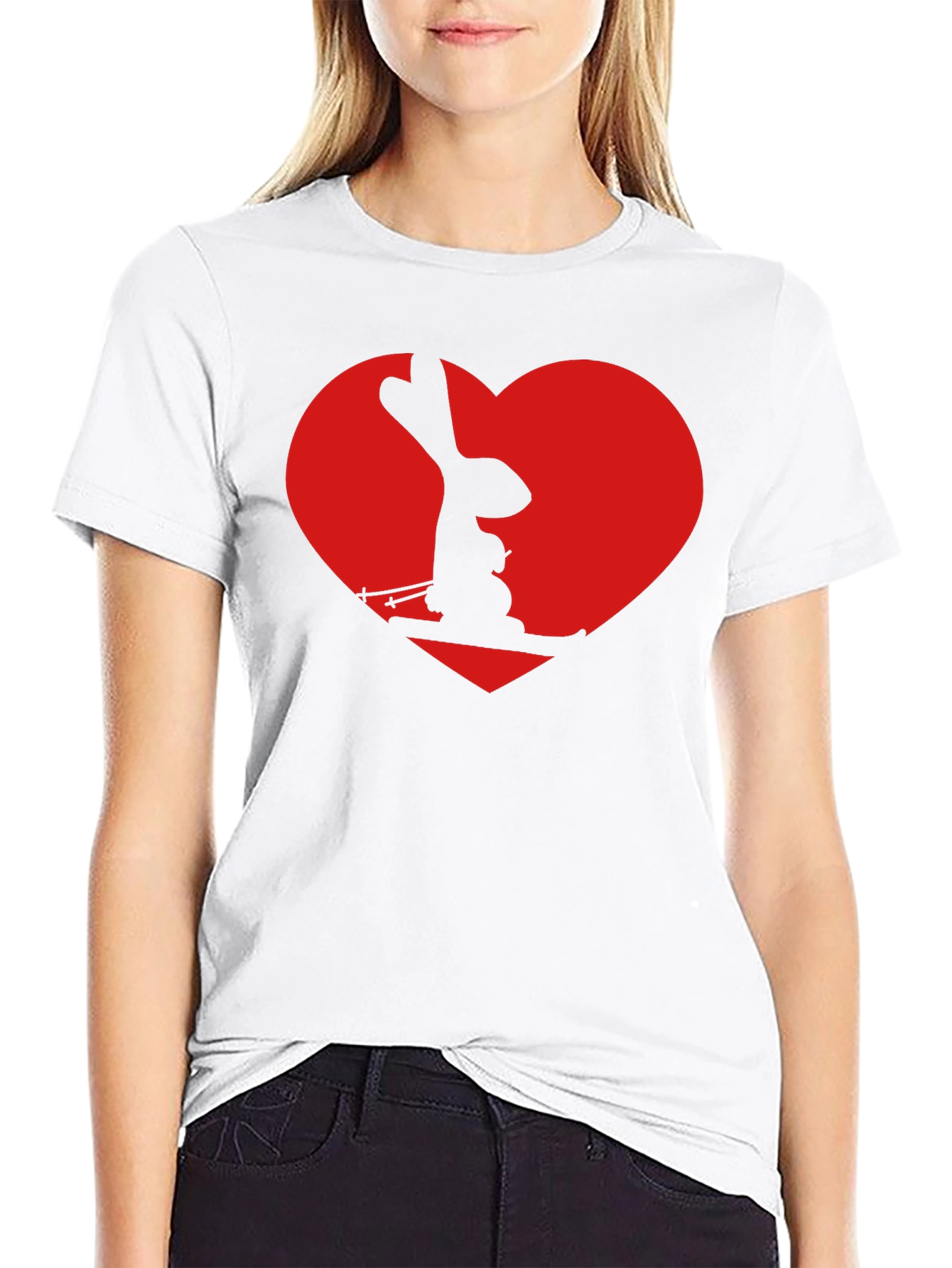 Skiing Rabbit Heart Graphic Tee