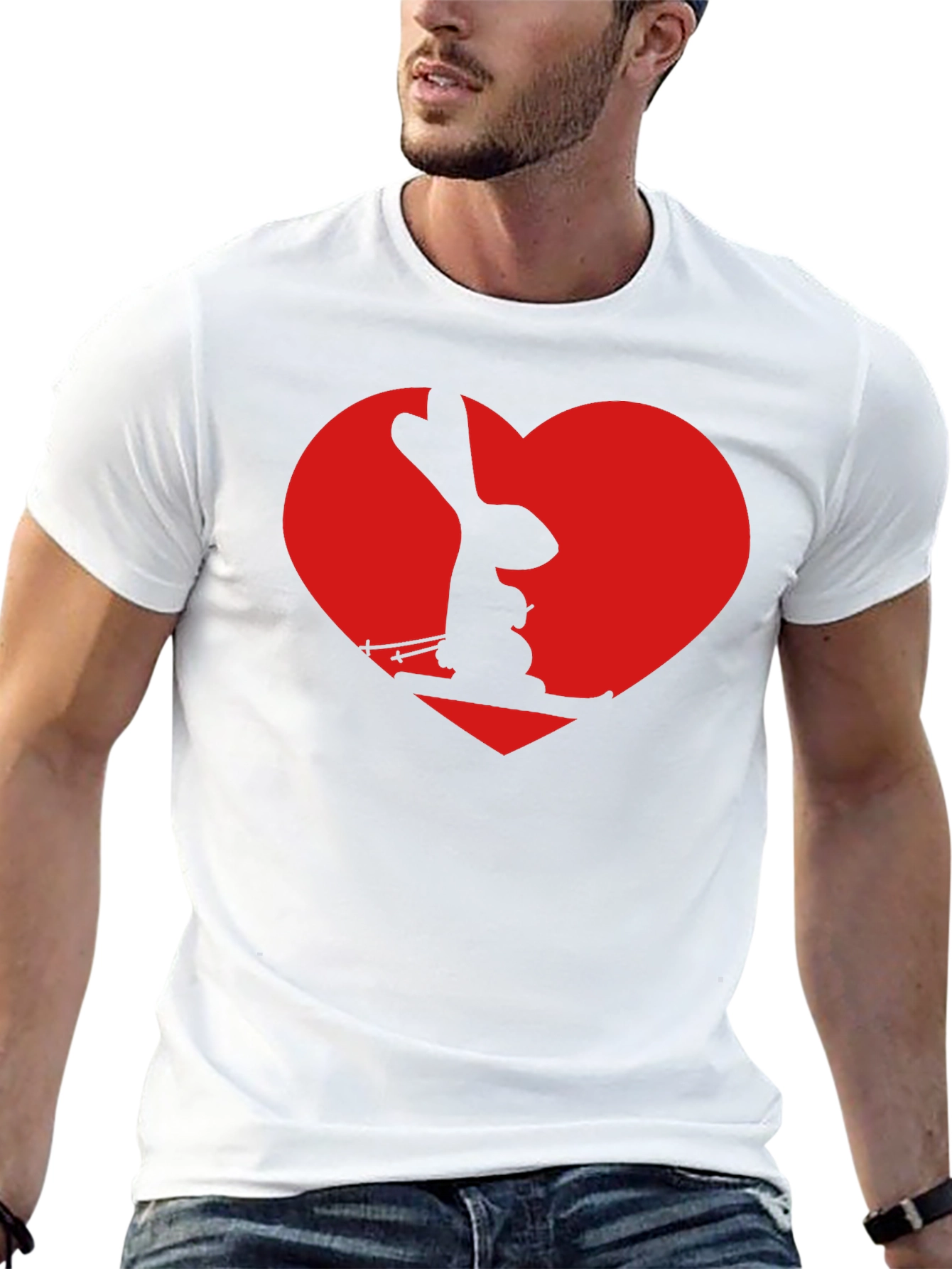 Skiing Rabbit Heart Graphic Tee