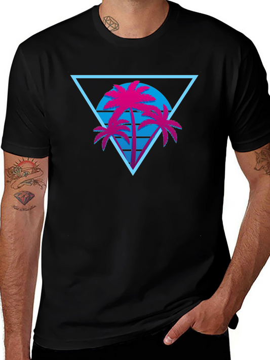 Retro Palm Tree Triangle Black T-Shirt