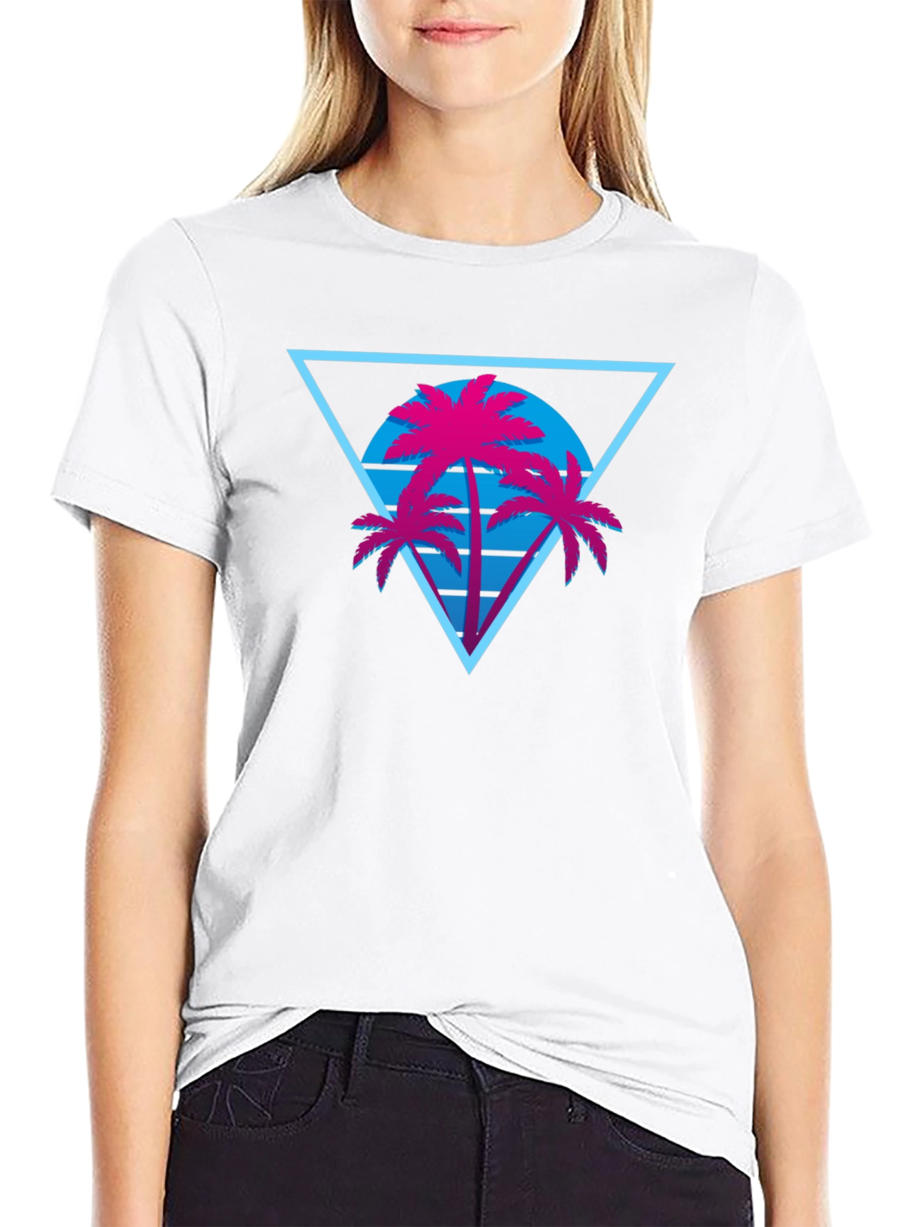 Retro Palm Tree Triangle Black T-Shirt