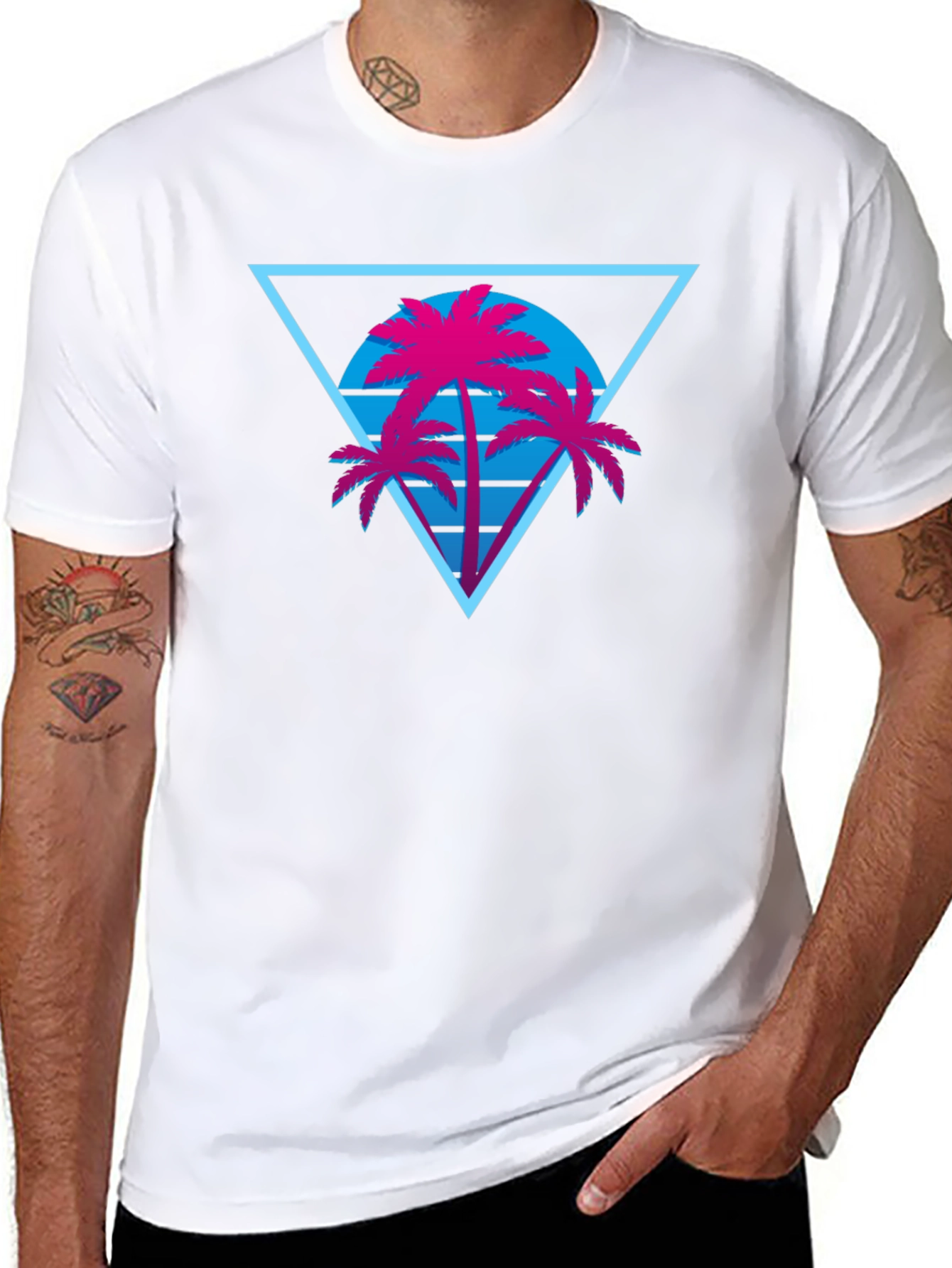 Retro Palm Tree Triangle Black T-Shirt