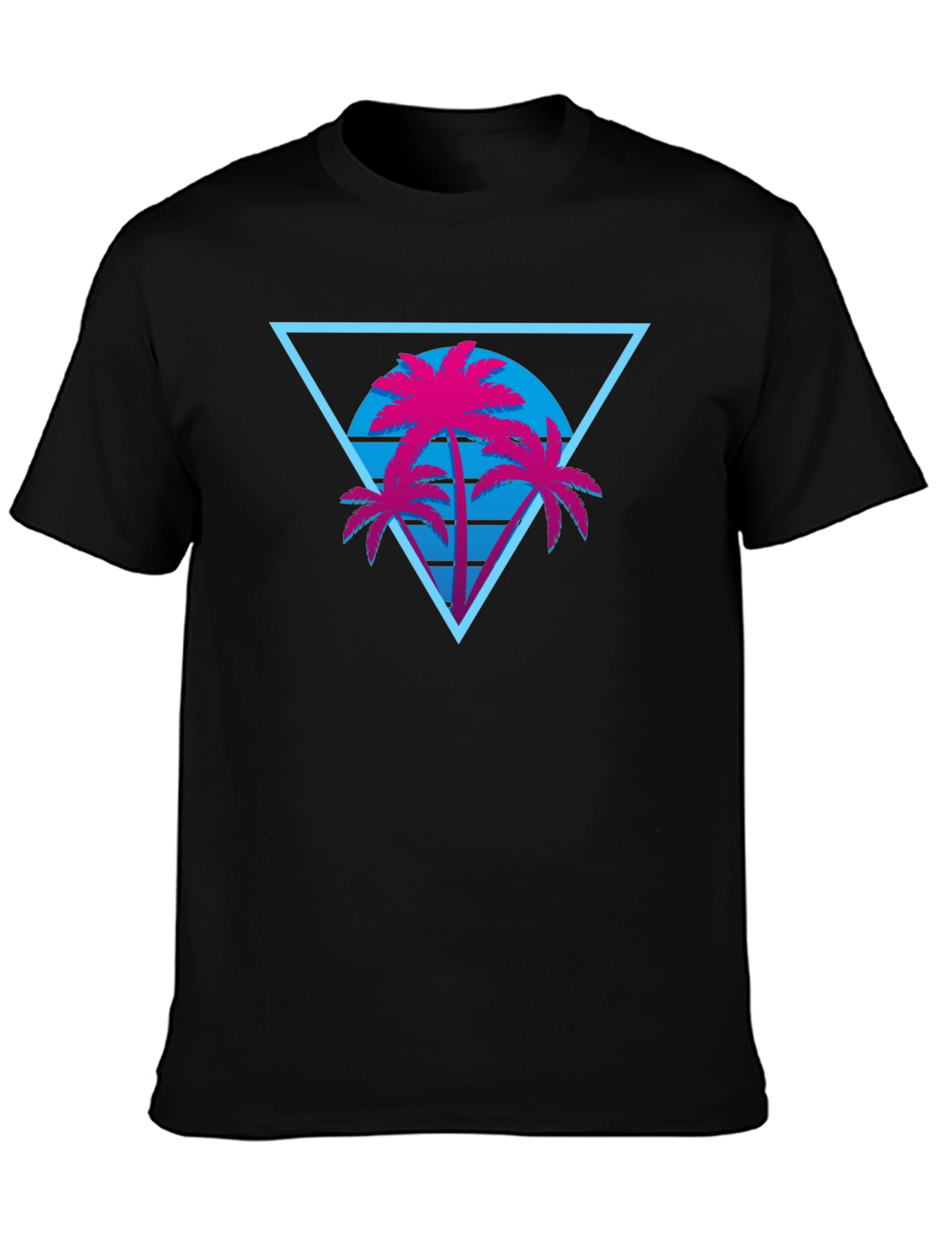 Retro Palm Tree Triangle Black T-Shirt