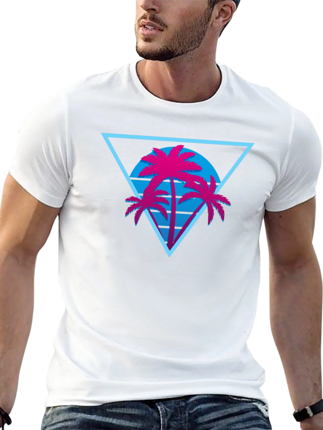 Retro Palm Tree Triangle Black T-Shirt