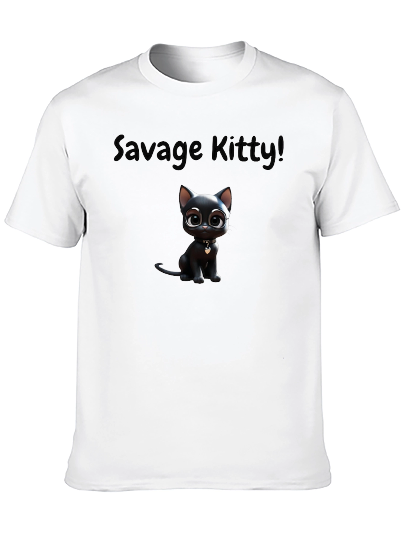 Savage Kitty Tee: Soft Black Cotton Cartoon Cat T-Shirt