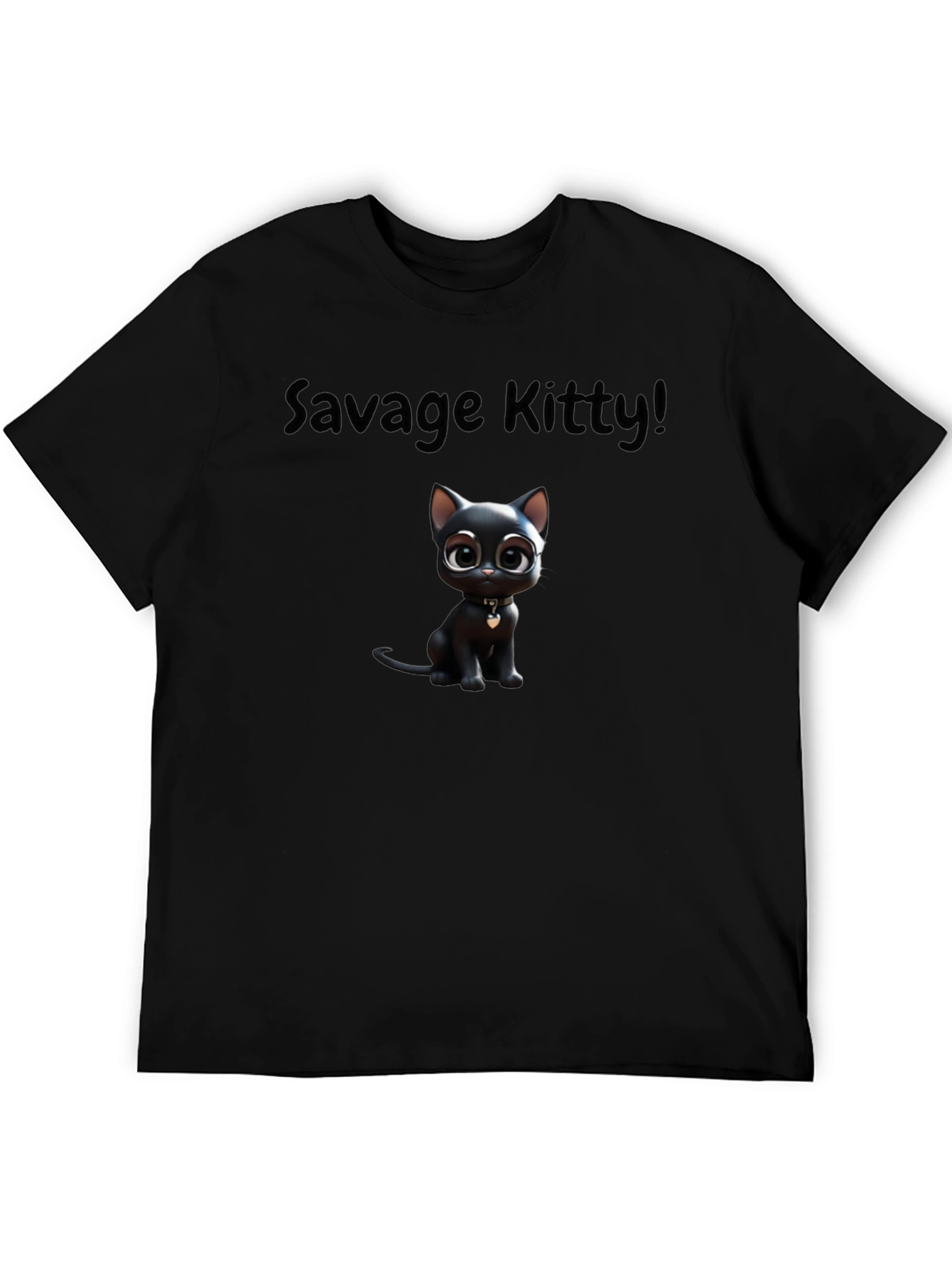 Savage Kitty Tee: Soft Black Cotton Cartoon Cat T-Shirt