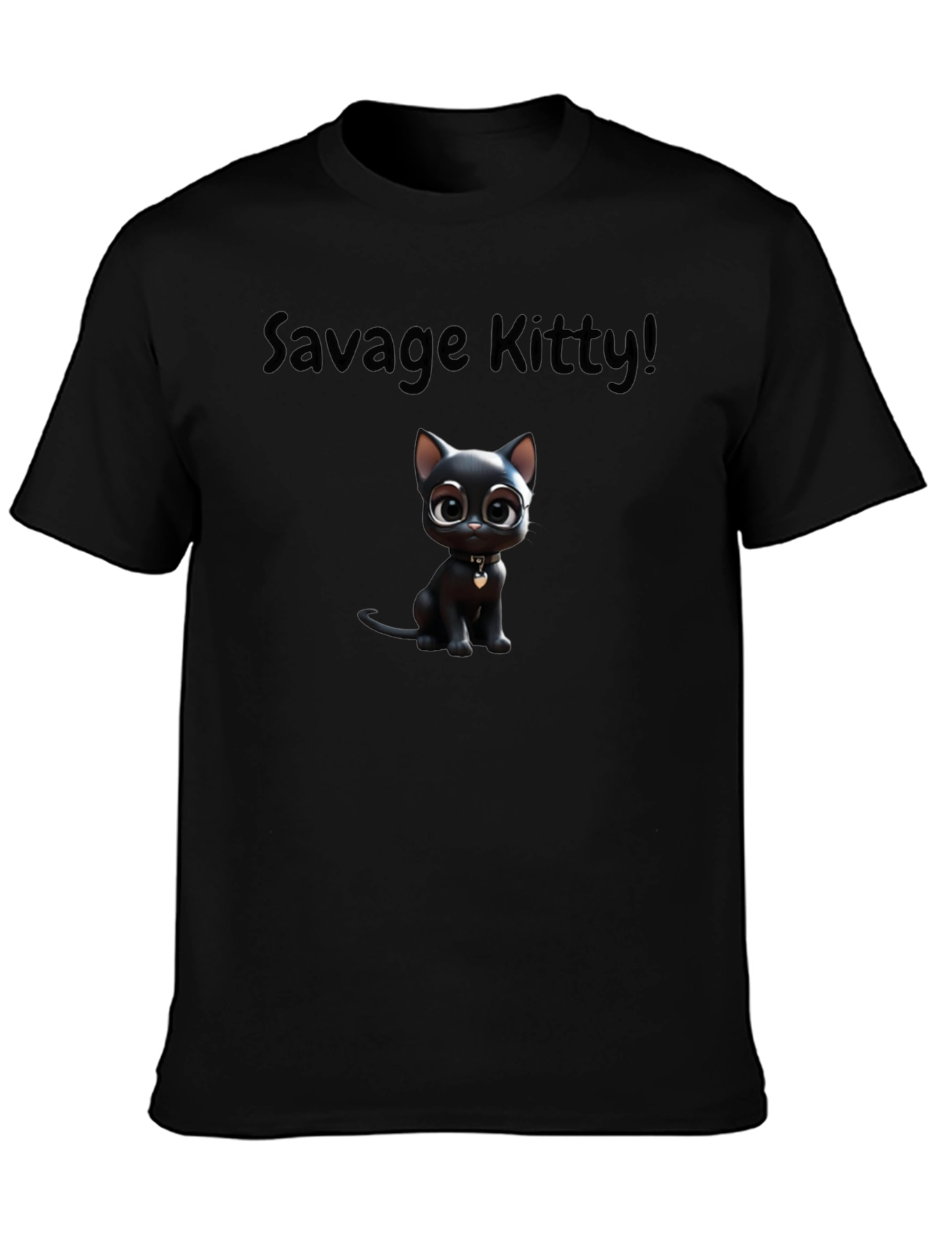 Savage Kitty Tee: Soft Black Cotton Cartoon Cat T-Shirt