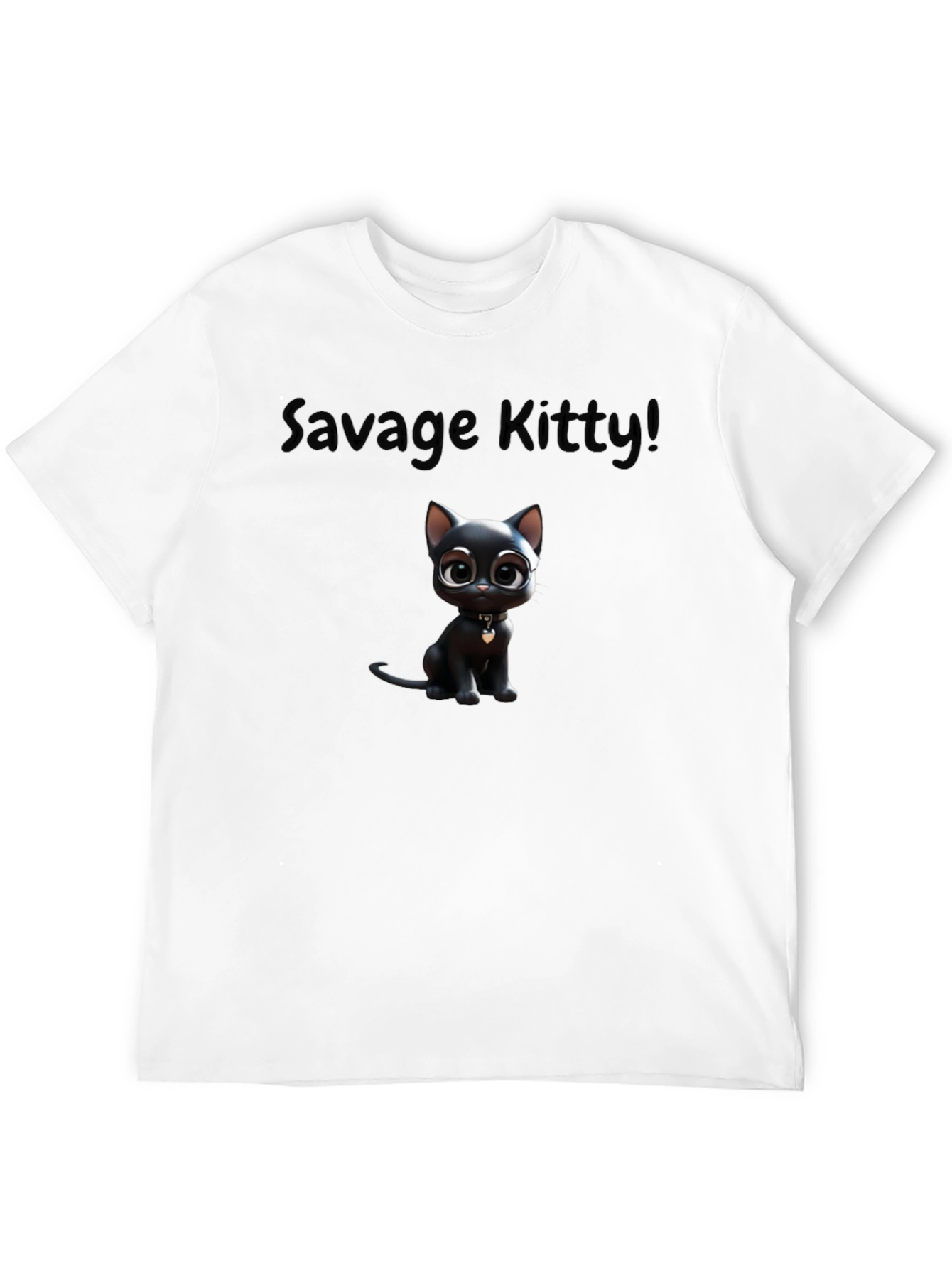 Savage Kitty Tee: Soft Black Cotton Cartoon Cat T-Shirt