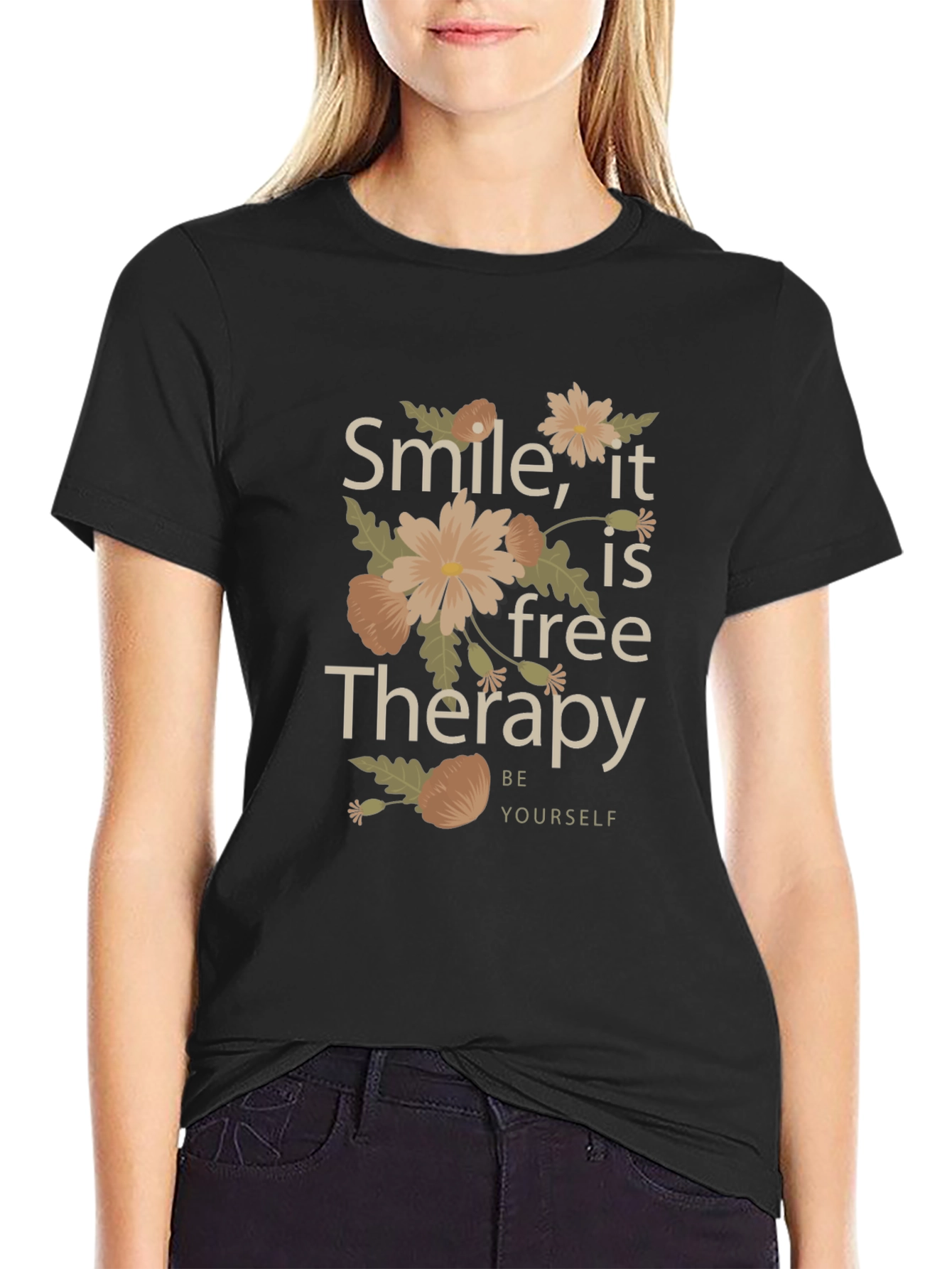 Smile Its Free Therapy Black Graphic Tee