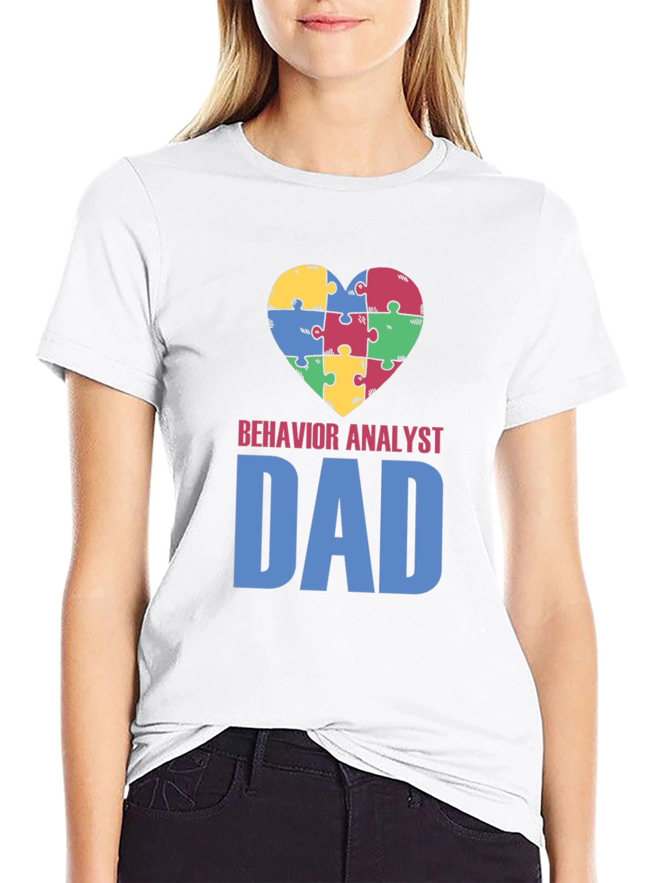 Behavior Analyst Dad Autism Awareness Puzzle Heart T-Shirt