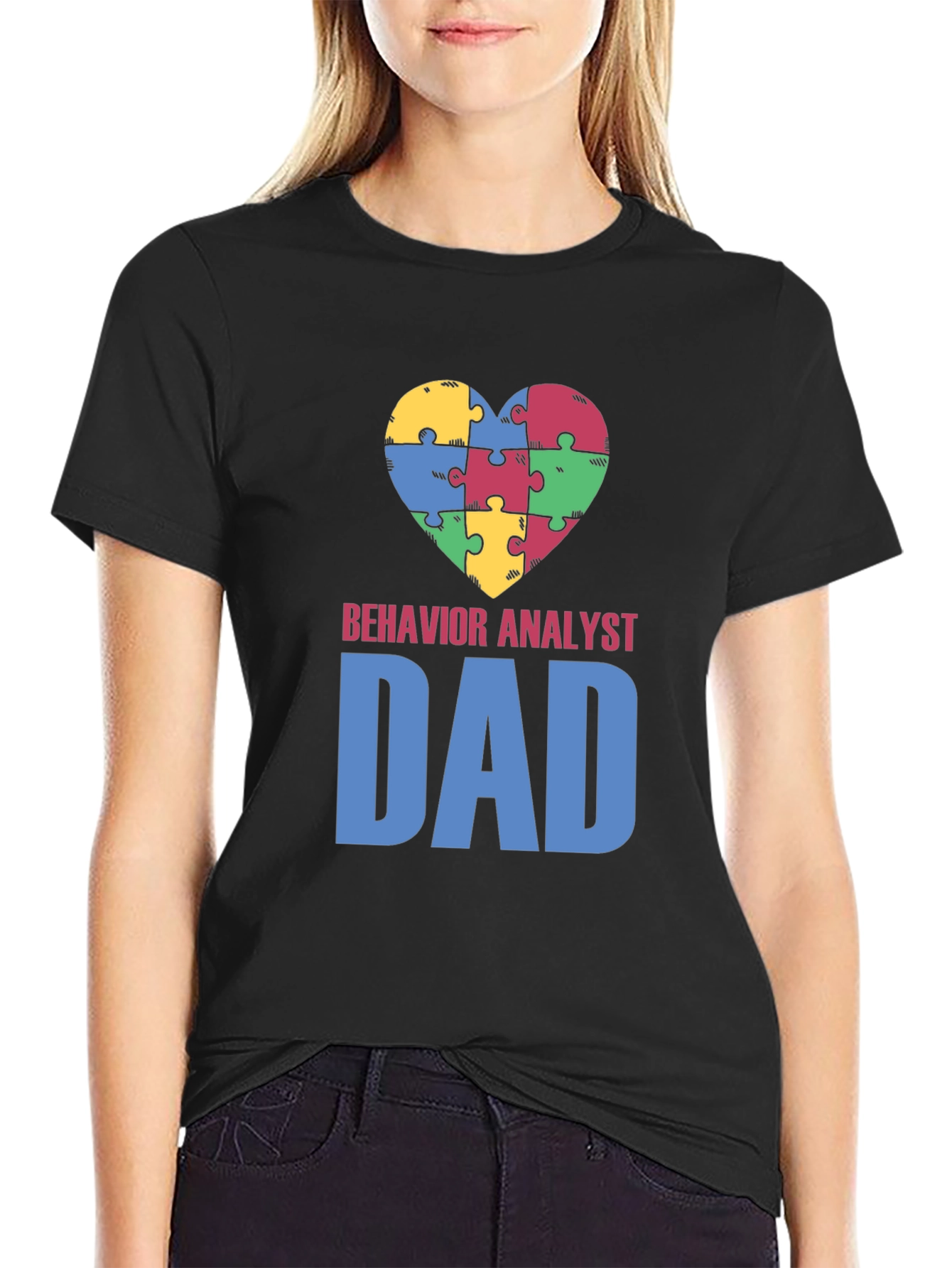 Behavior Analyst Dad Autism Awareness Puzzle Heart T-Shirt