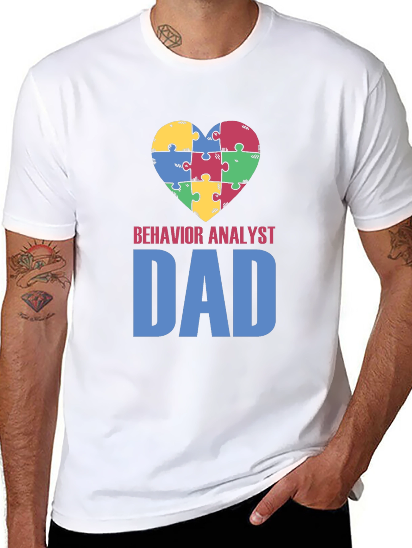 Behavior Analyst Dad Autism Awareness Puzzle Heart T-Shirt
