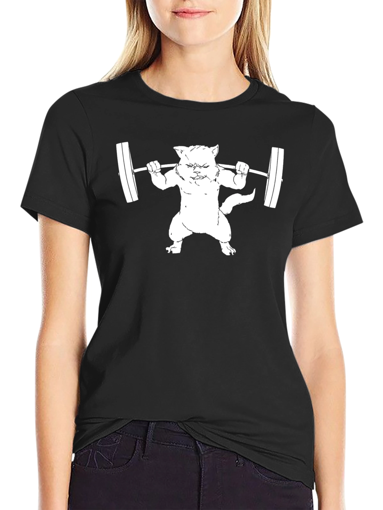 Weightlifting Cat T-Shirt - Black