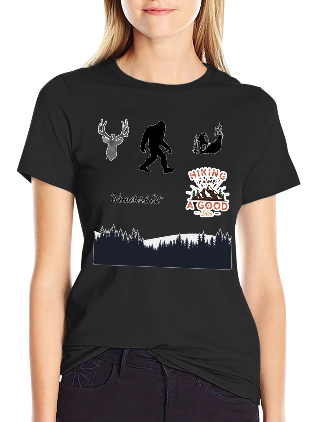 Adventure Graphic Tee - Hiking Bigfoot Design