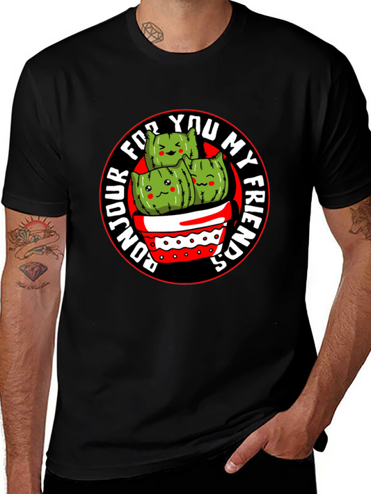 Bonjour My Friends Cactus Graphic Tee - Black