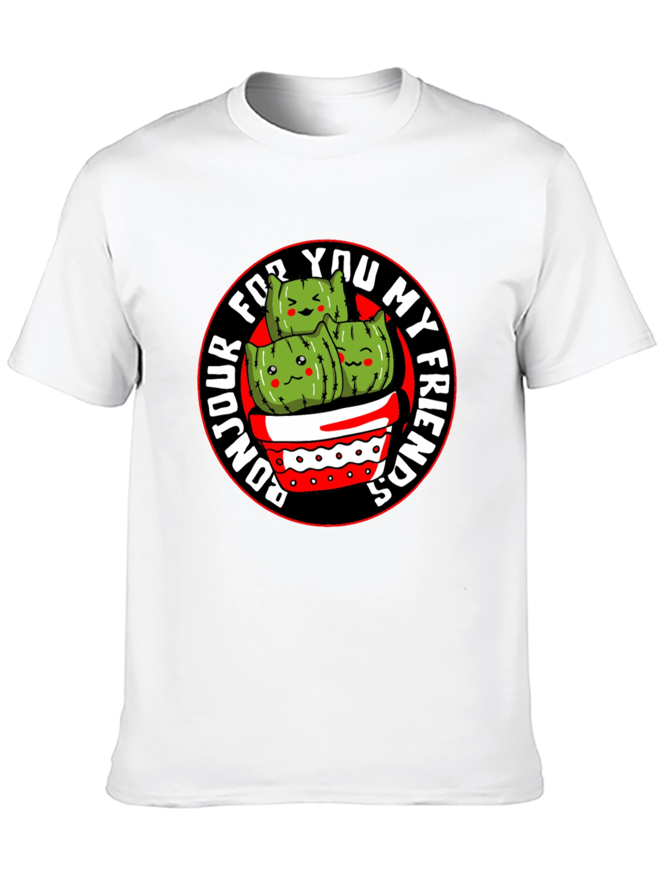 Bonjour My Friends Cactus Graphic Tee - Black