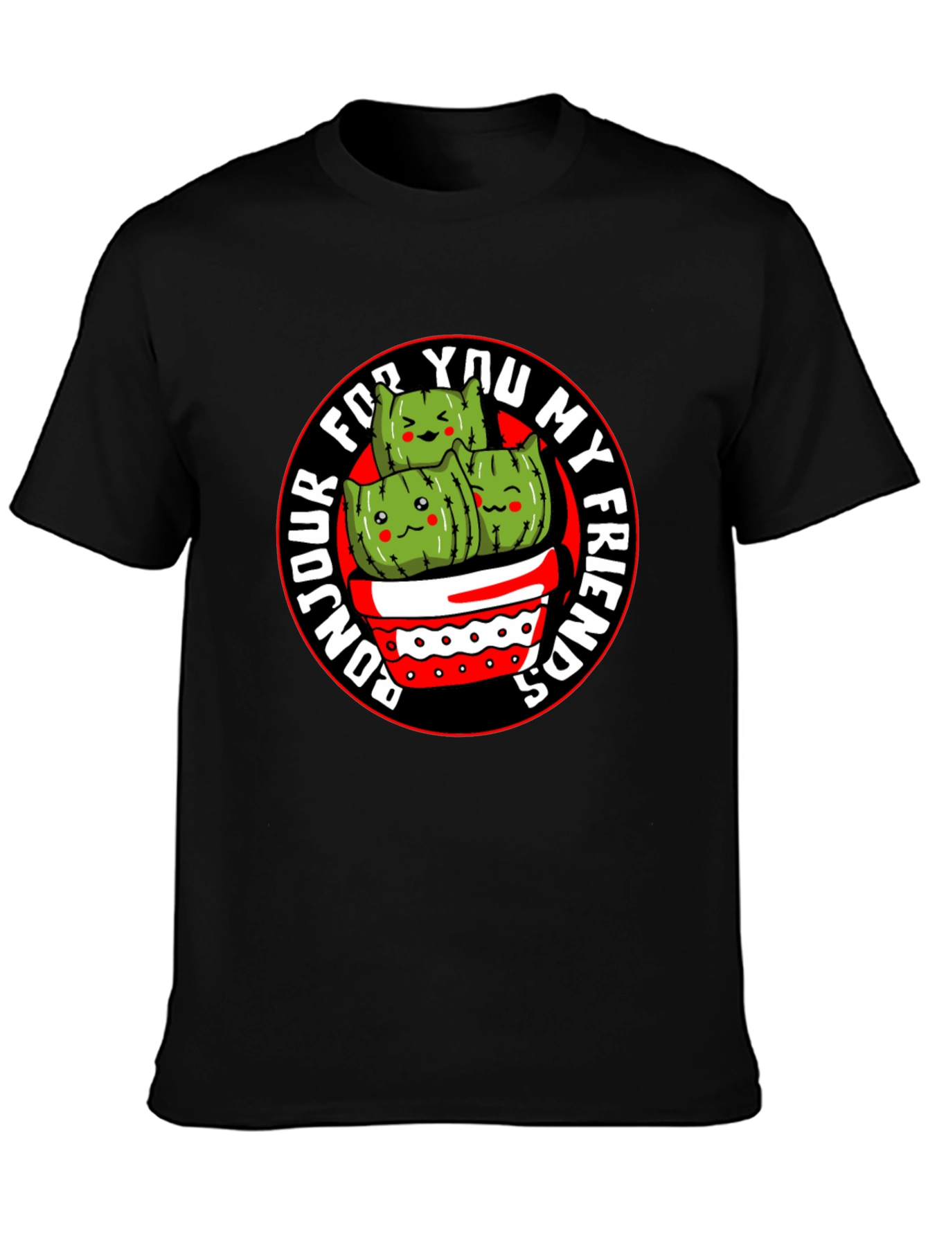 Bonjour My Friends Cactus Graphic Tee - Black