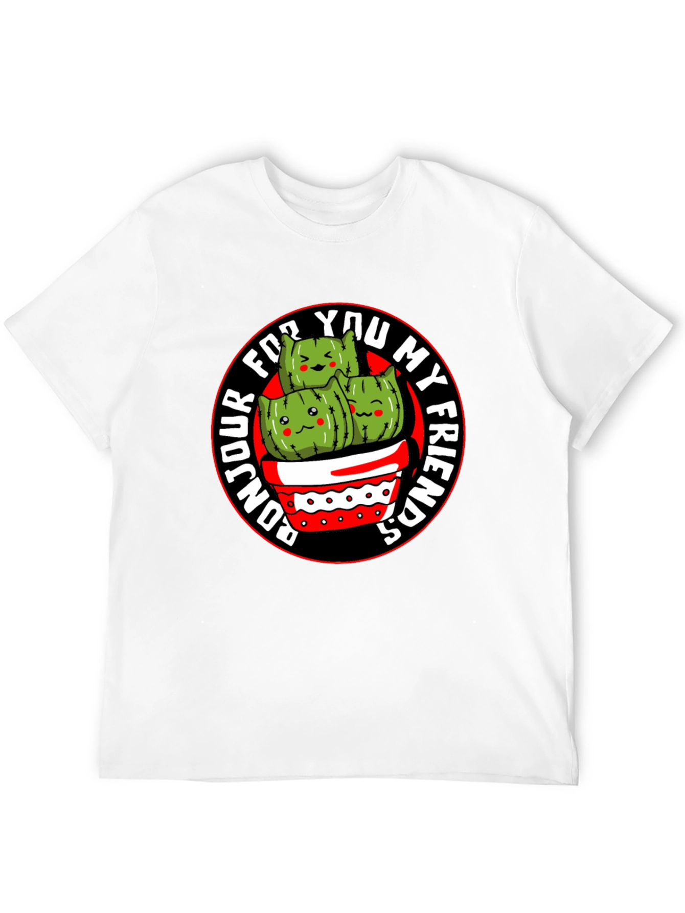 Bonjour My Friends Cactus Graphic Tee - Black