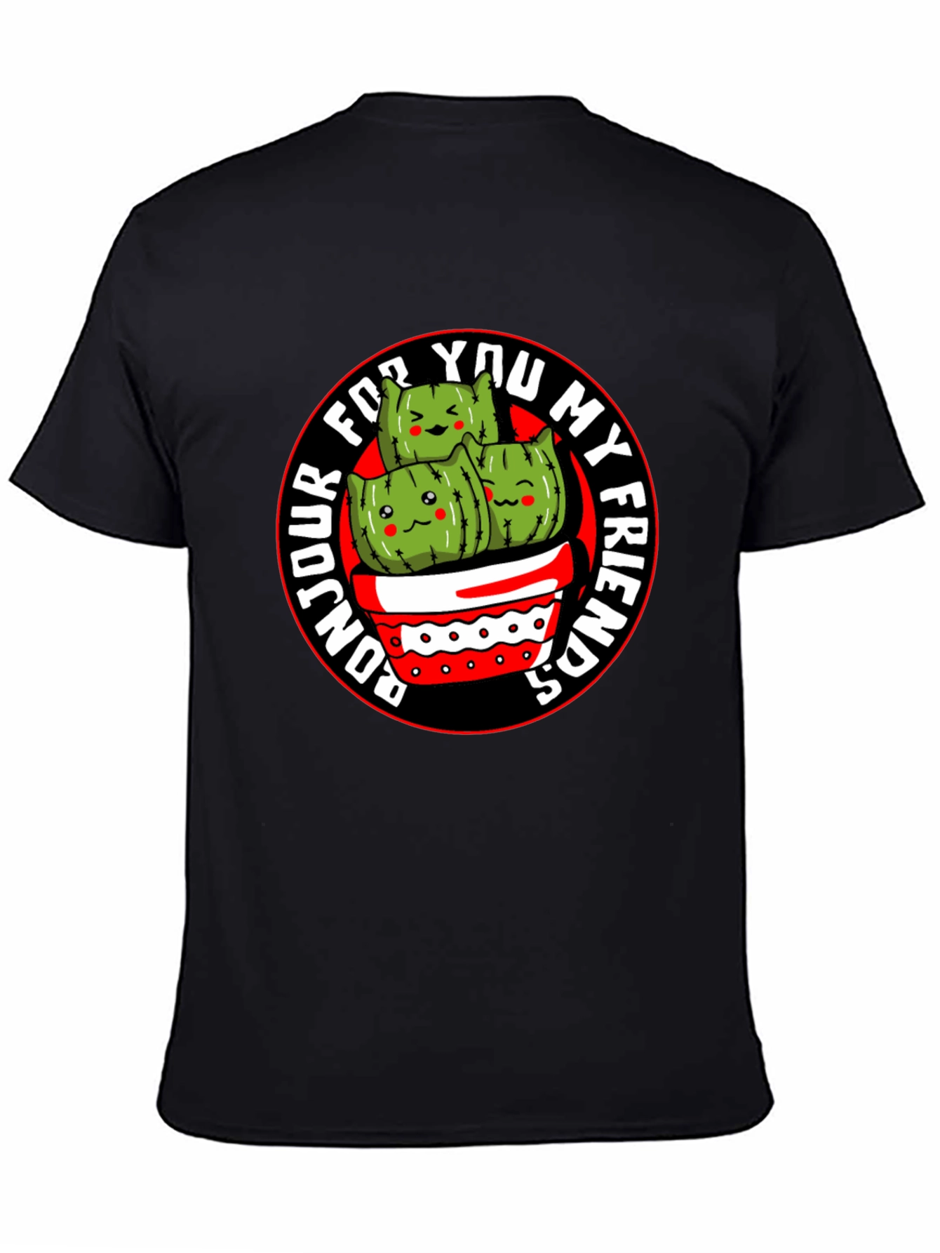 Bonjour My Friends Cactus Graphic Tee - Black