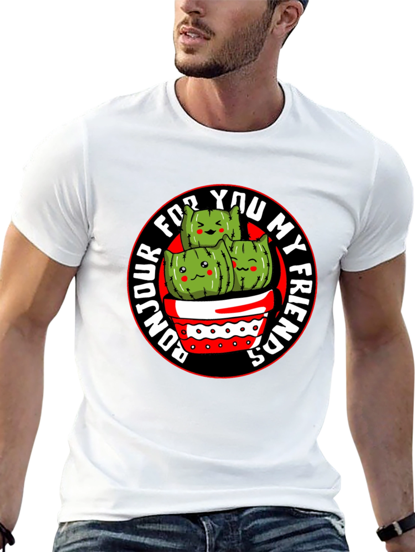 Bonjour My Friends Cactus Graphic Tee - Black