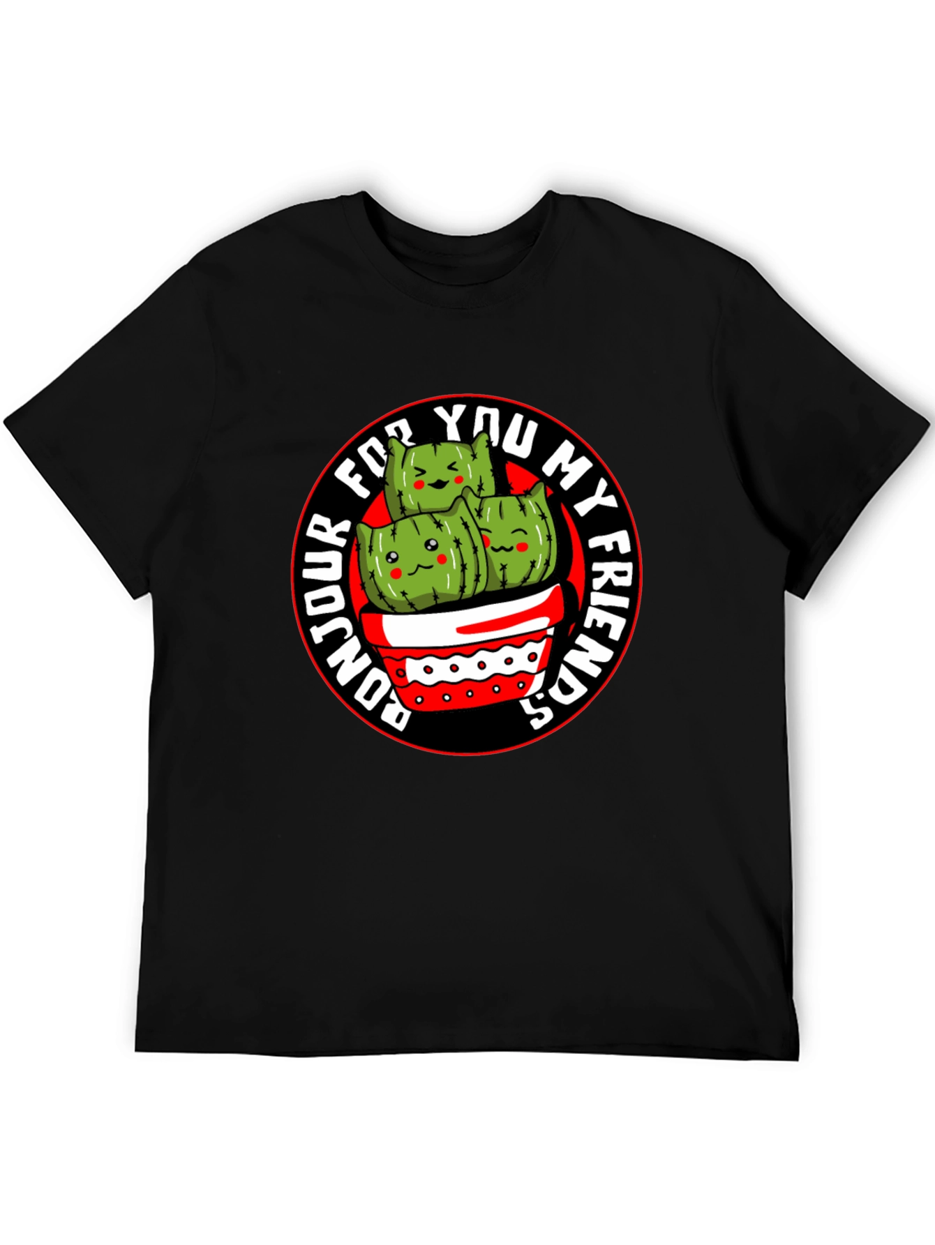 Bonjour My Friends Cactus Graphic Tee - Black