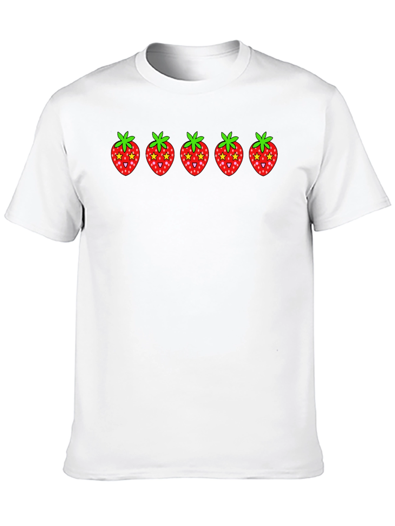 Strawberry Print Black Cotton T-Shirt