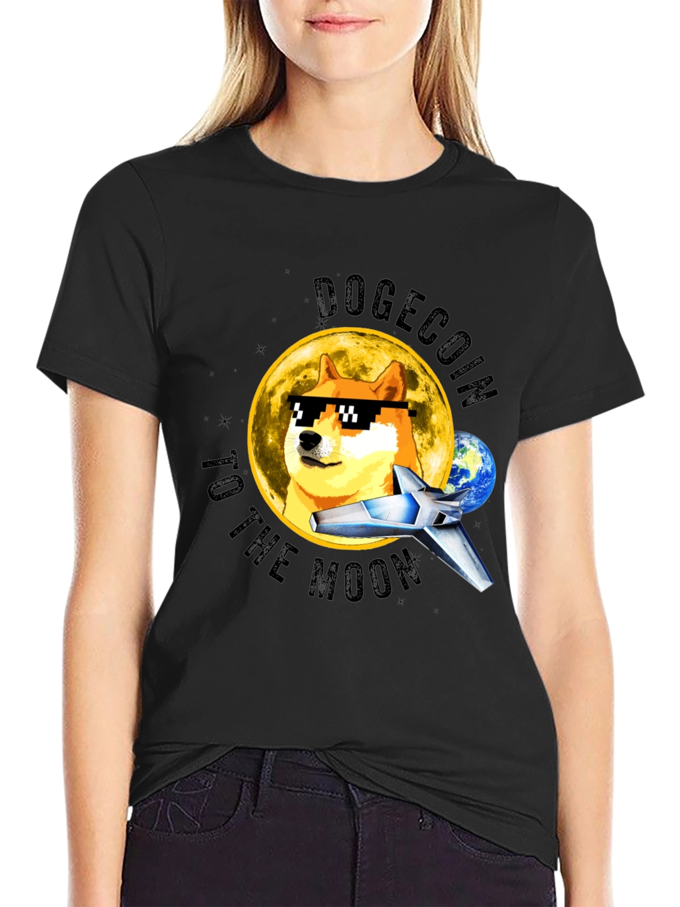 DogeCoin to the Moon Black T-Shirt