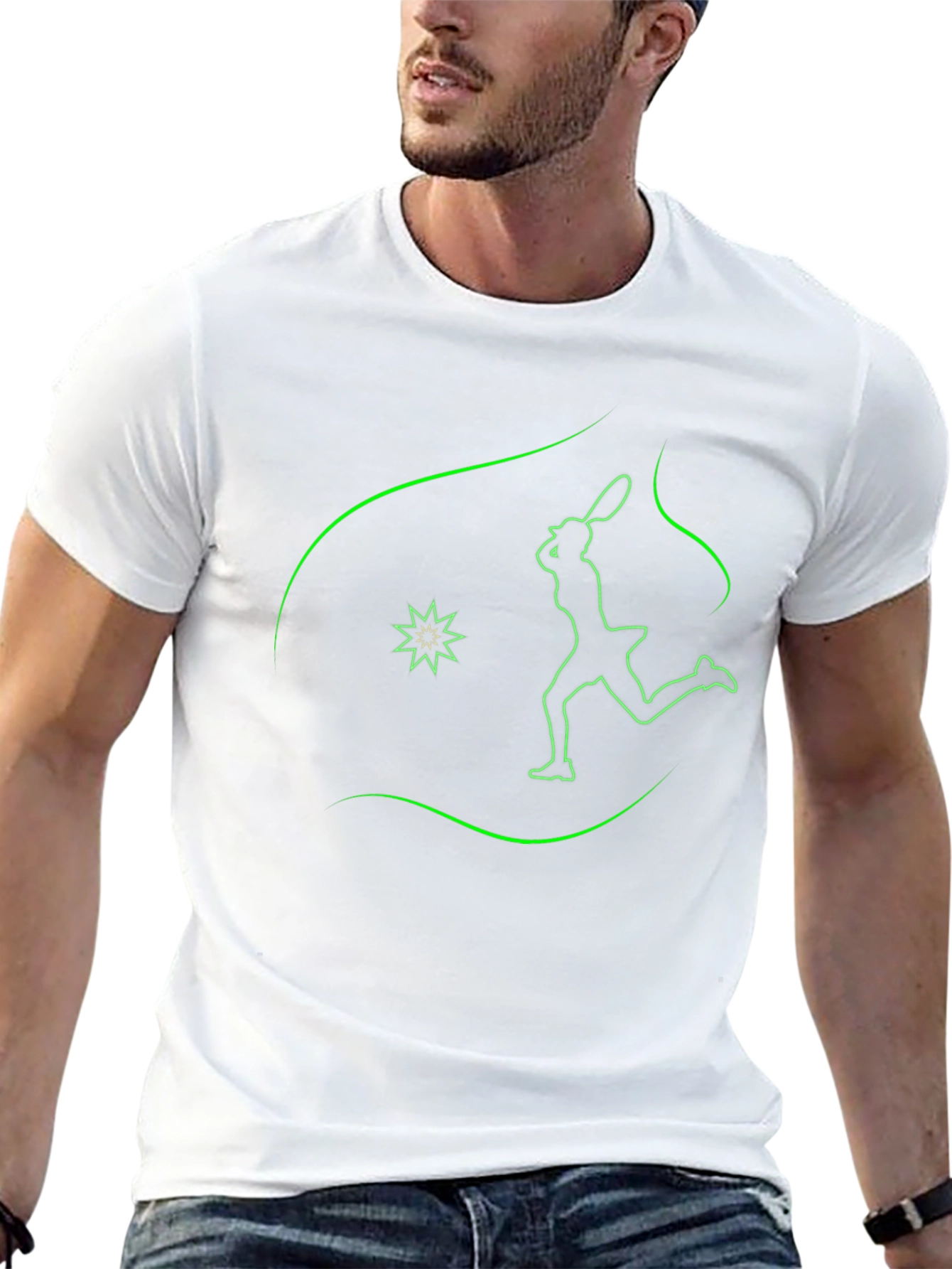 Neon Tennis Player Graphic Tee - Black