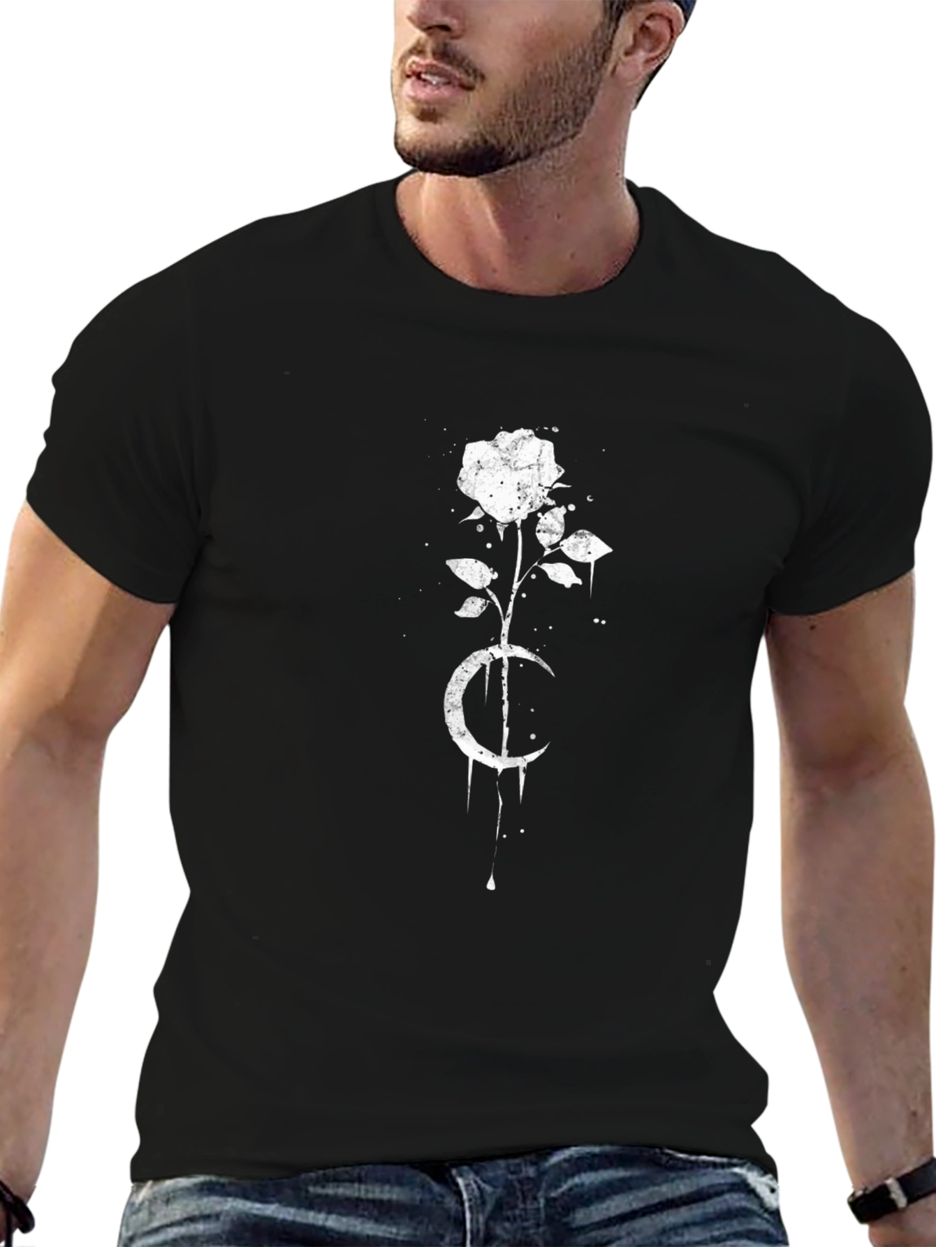 Rose and Crescent Moon Graphic Tee