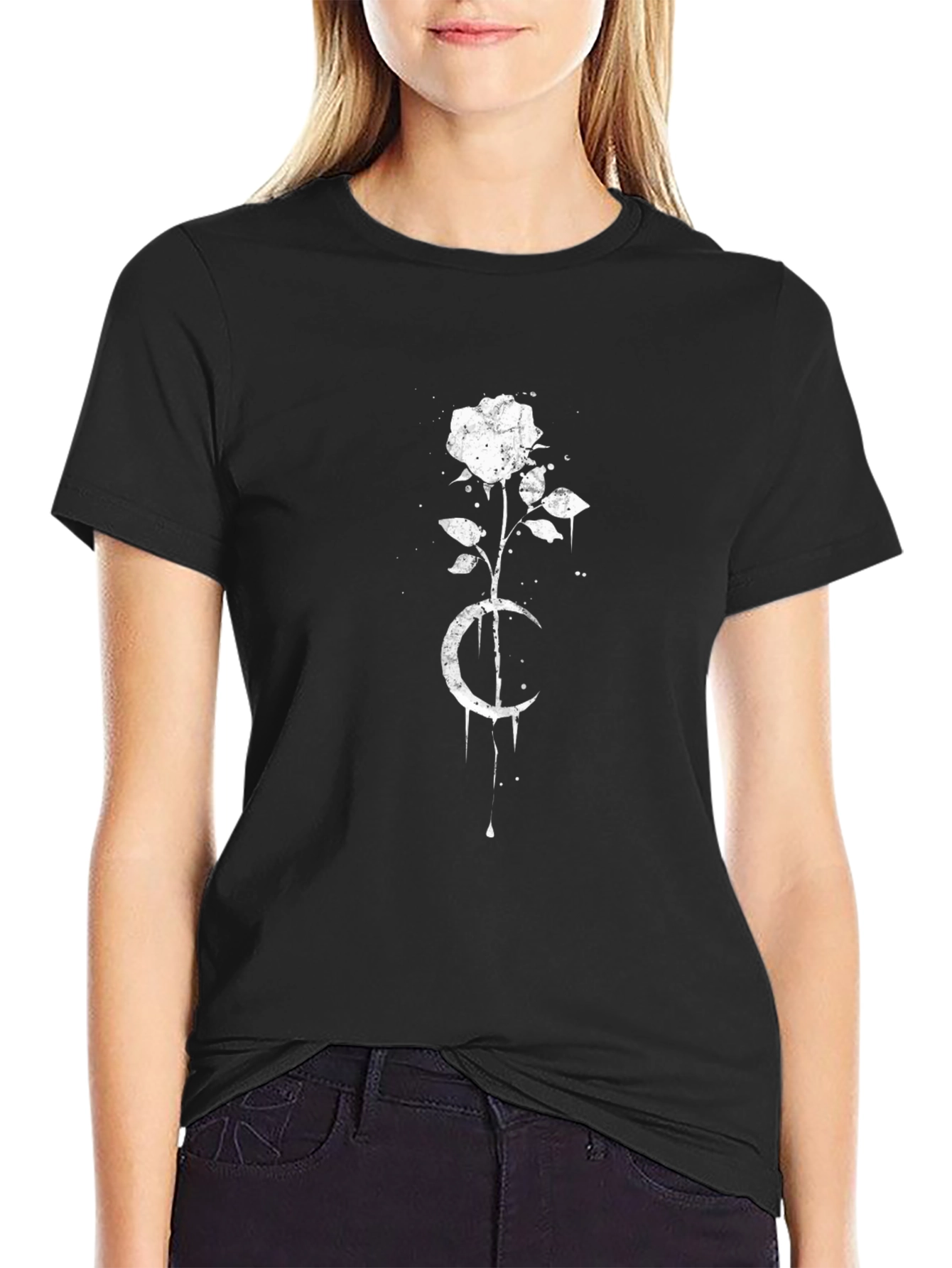 Rose and Crescent Moon Graphic Tee