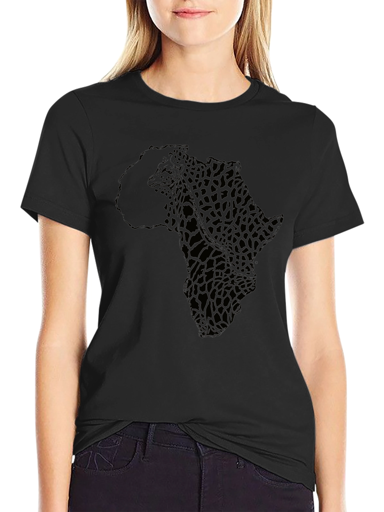 Africa Giraffe Print Black T-Shirt