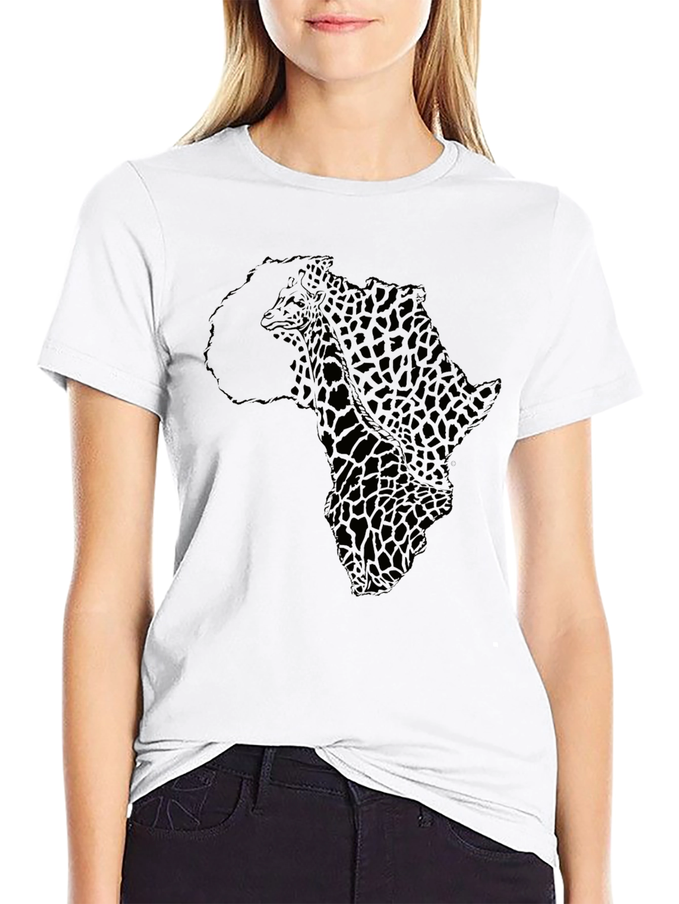 Africa Giraffe Print Black T-Shirt