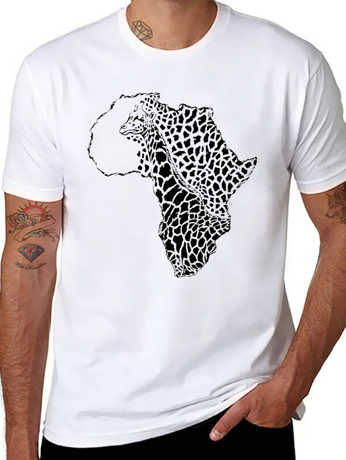 Africa Giraffe Print Black T-Shirt
