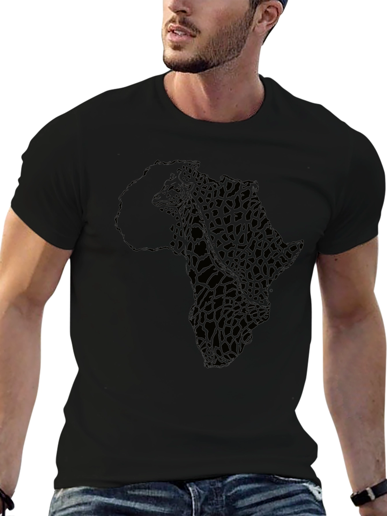 Africa Giraffe Print Black T-Shirt