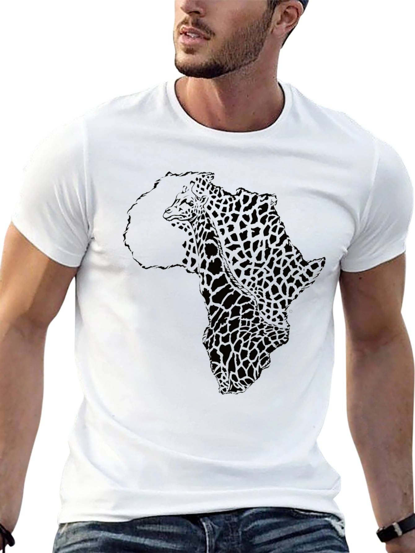 Africa Giraffe Print Black T-Shirt