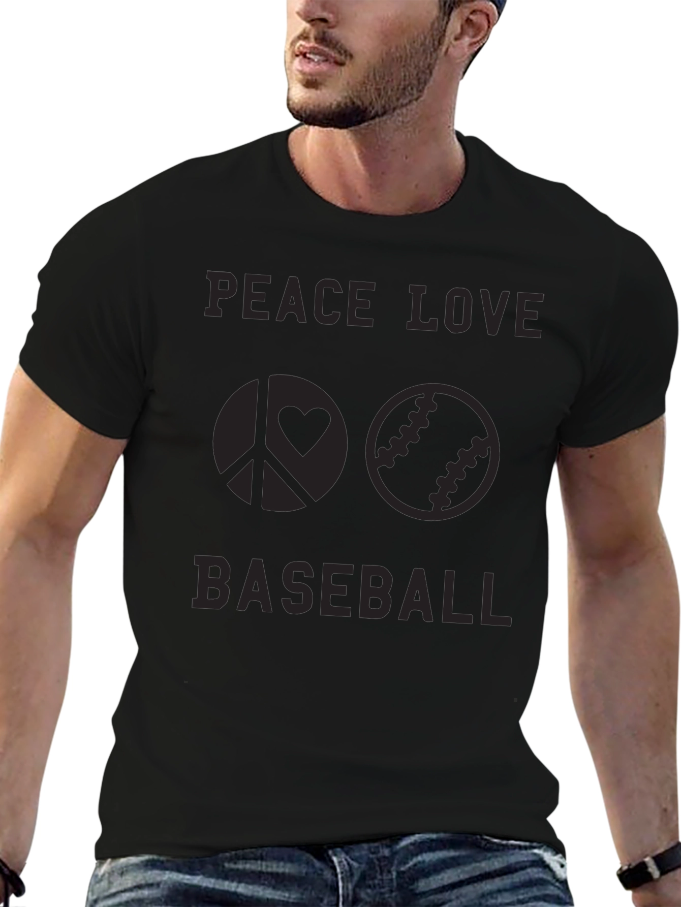 Peace Love Baseball Graphic Tee - Black