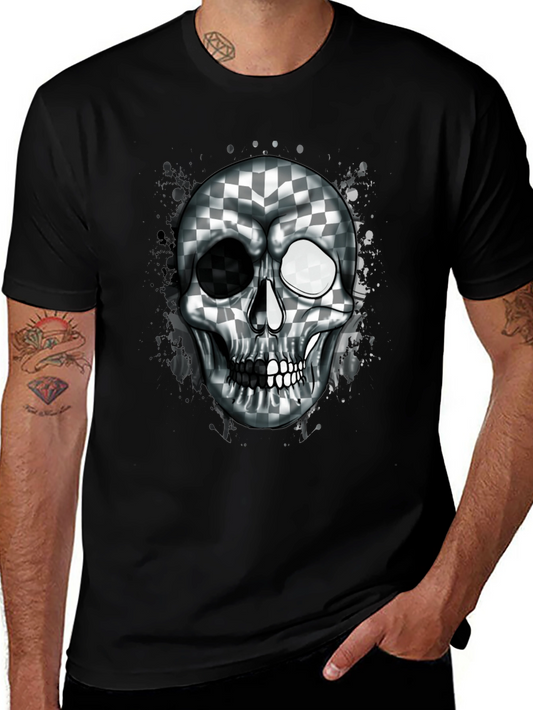 Checkered Skull Graphic Tee - Black