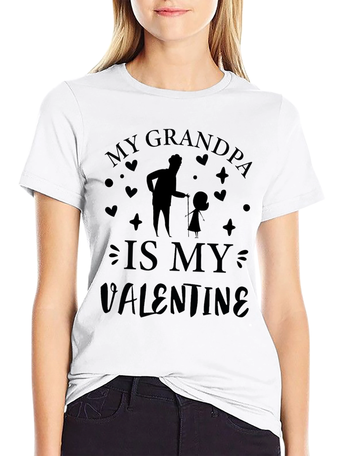 My Grandpa is My Valentine Black Graphic T-Shirt
