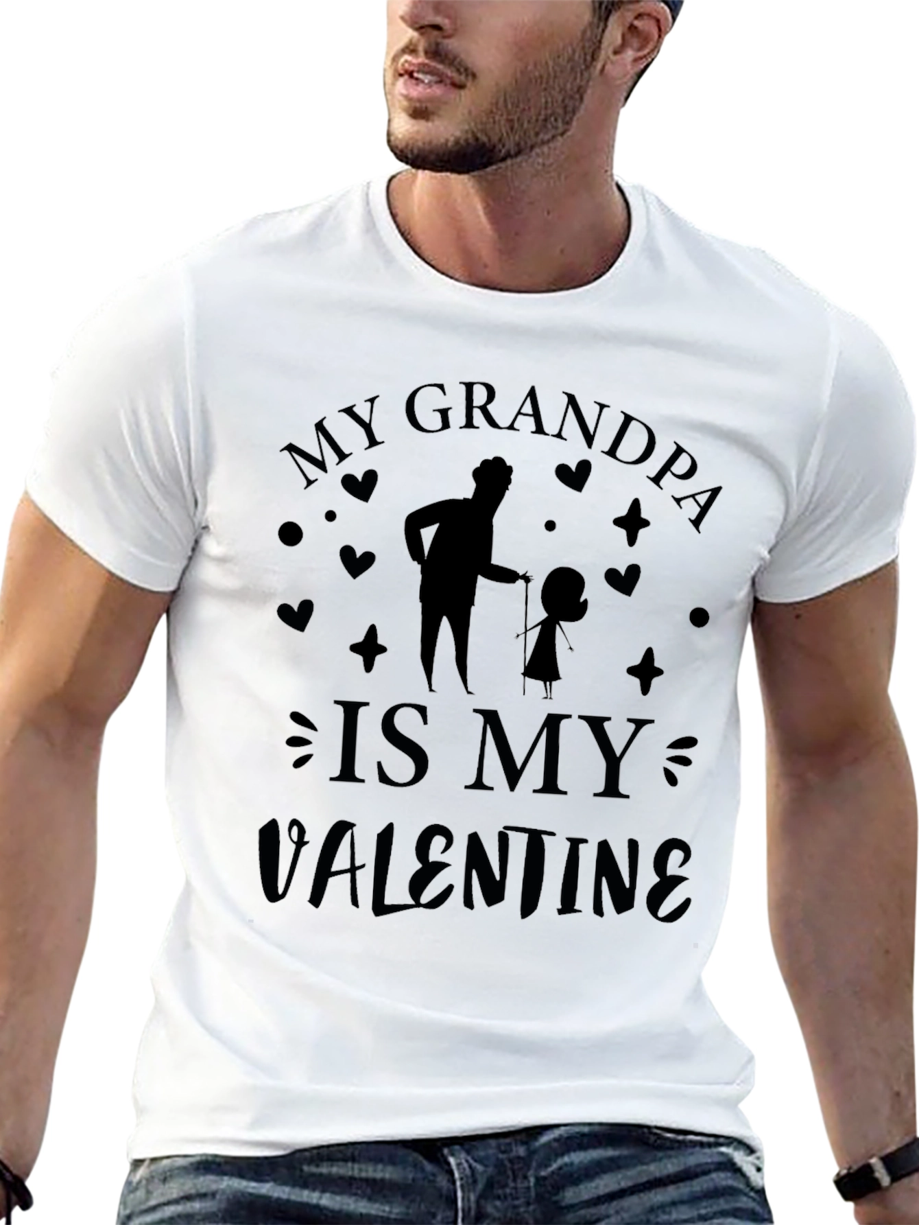 My Grandpa is My Valentine Black Graphic T-Shirt