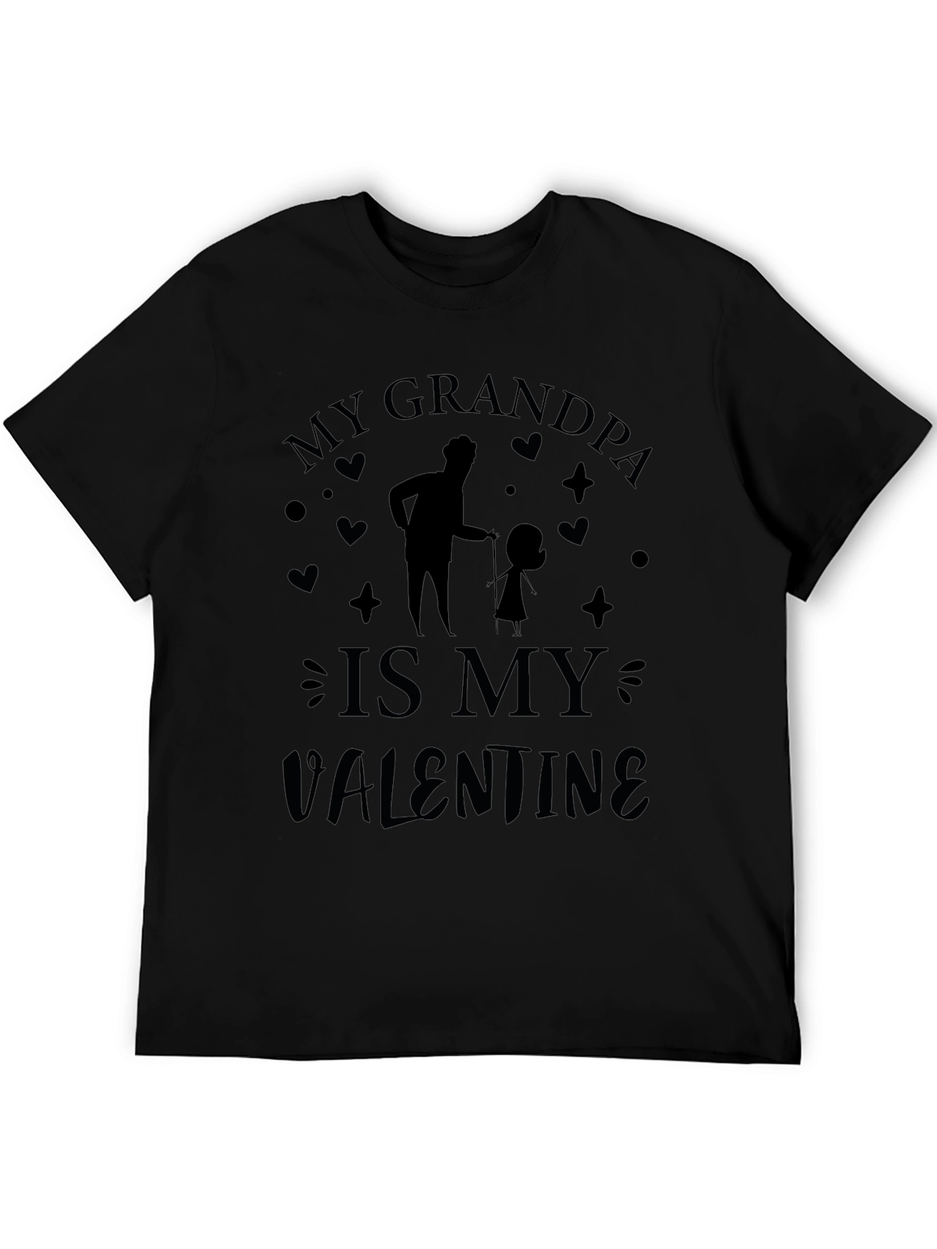 My Grandpa is My Valentine Black Graphic T-Shirt