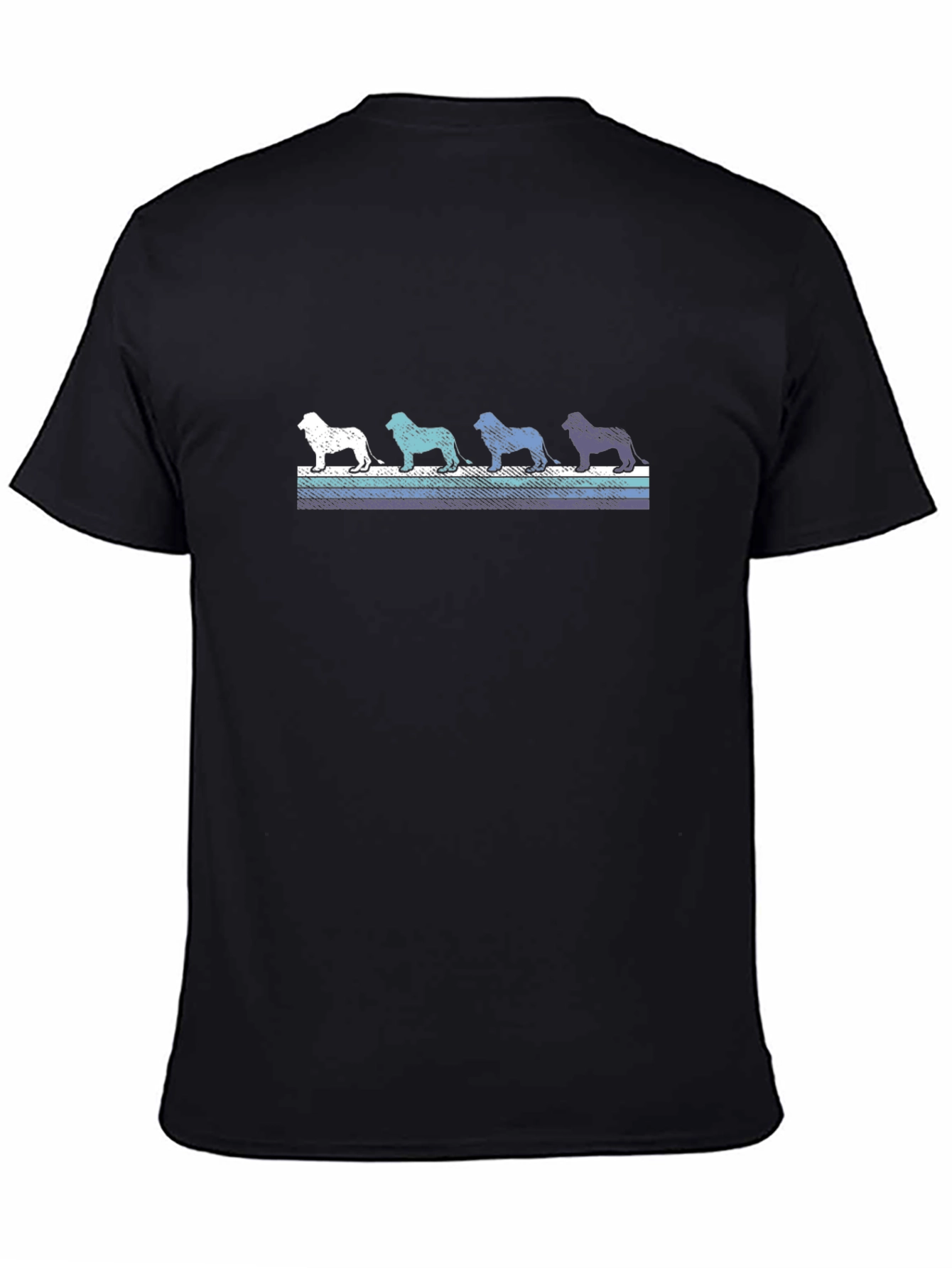 Bulldog Silhouette Retro Striped Black T-Shirt