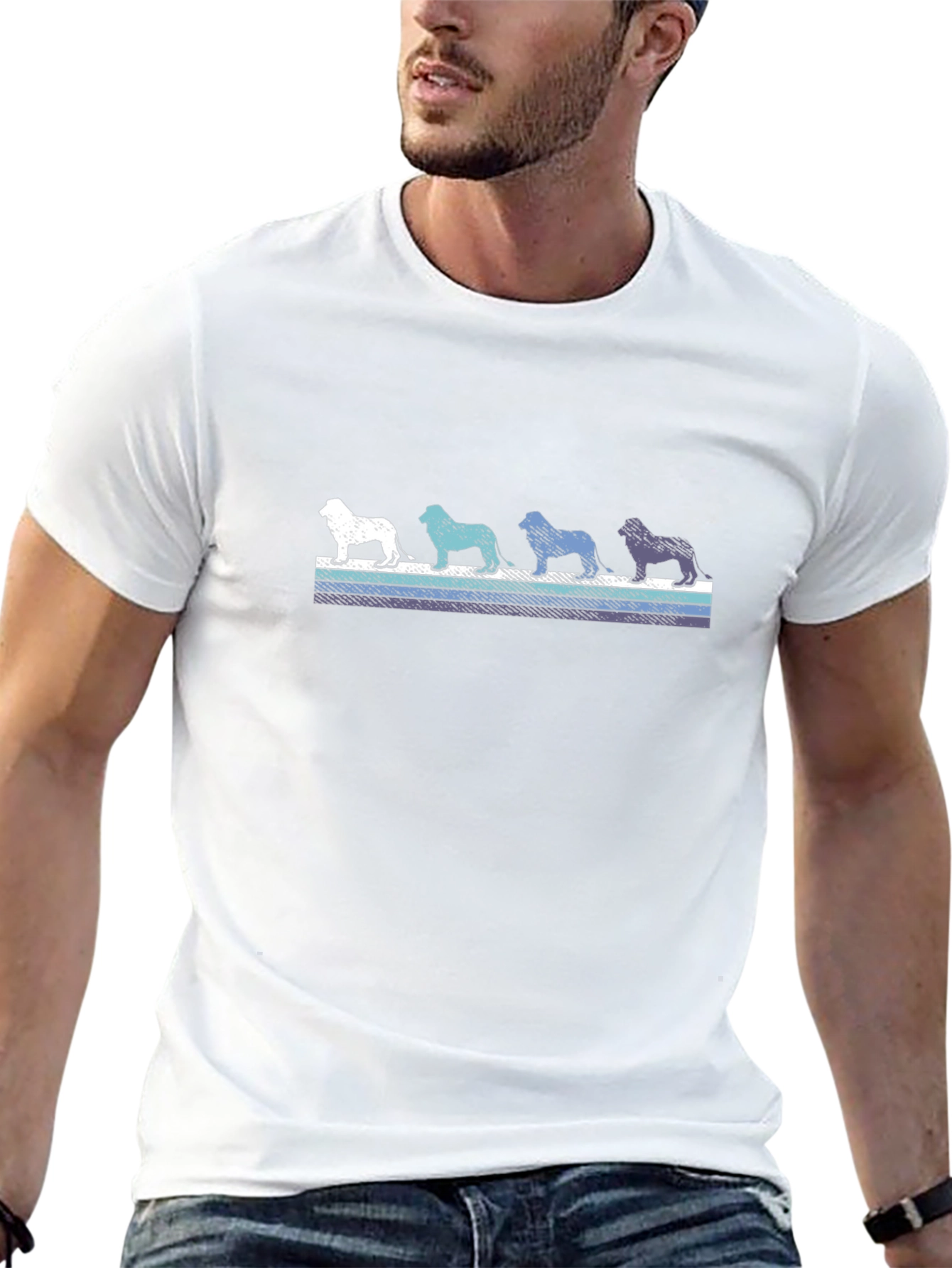 Bulldog Silhouette Retro Striped Black T-Shirt
