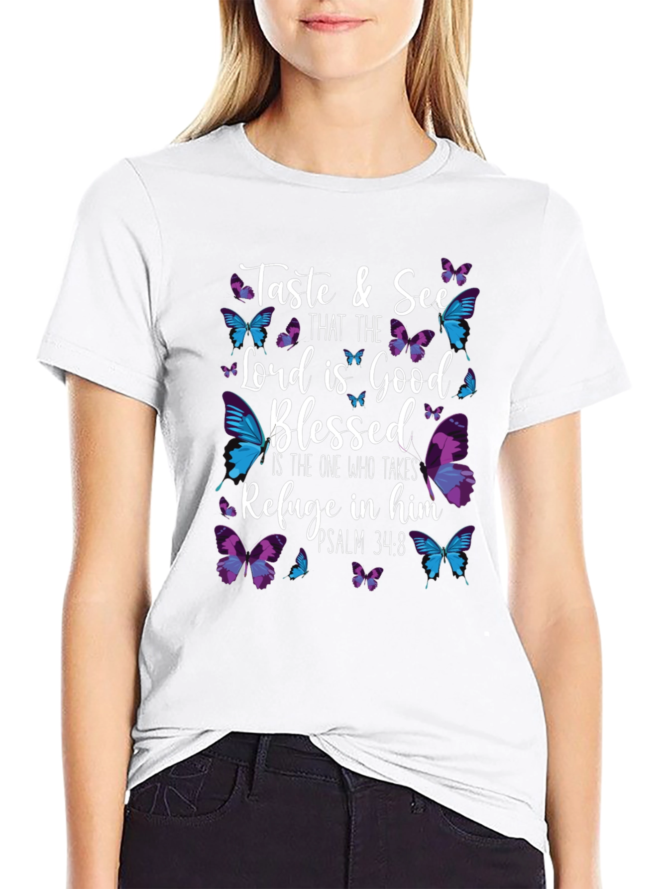 Taste and See Christian T-Shirt with Butterflies